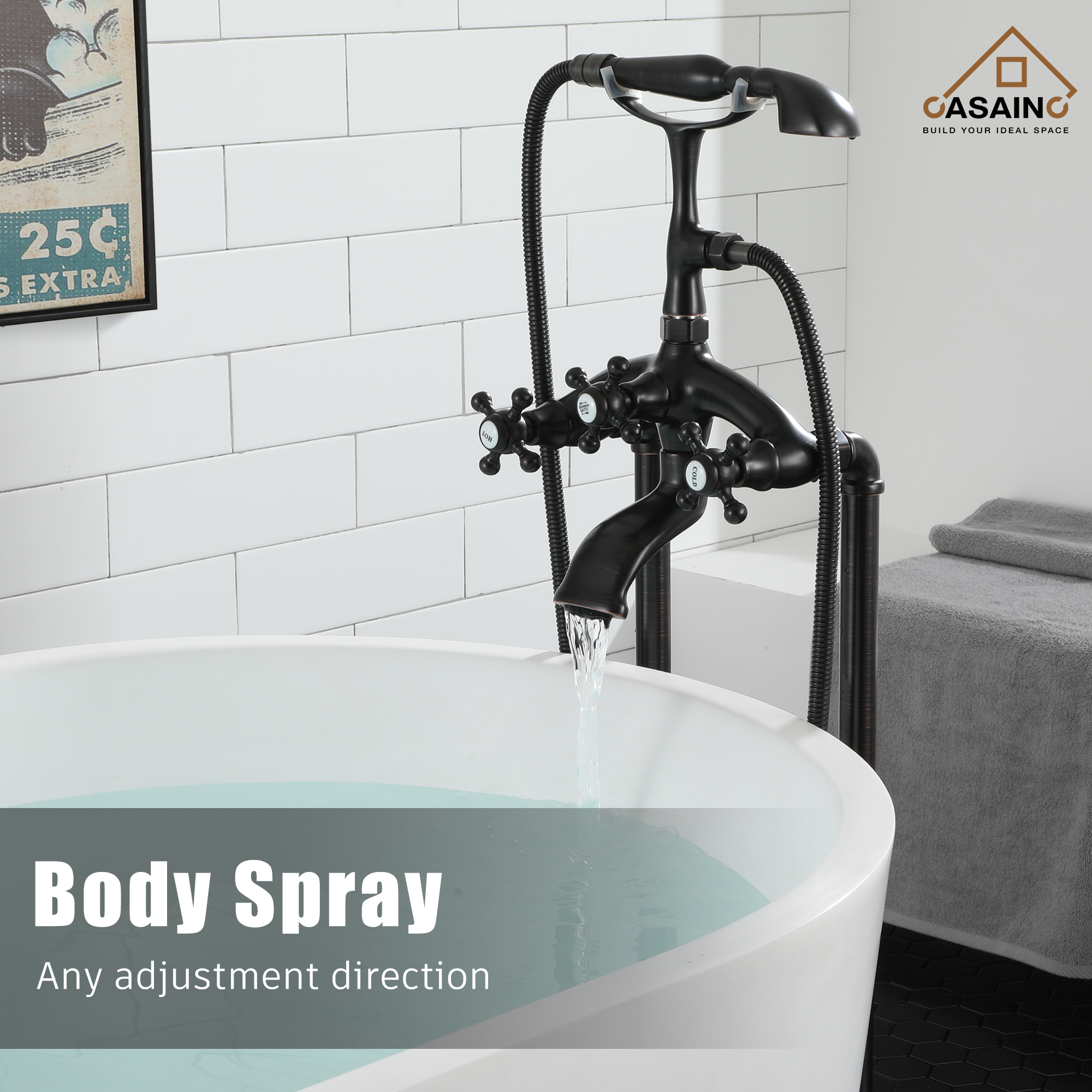 3-Handle Luxury Claw Foot Freestanding Tub Faucet in Chrome/Oil Rubbed Bronze