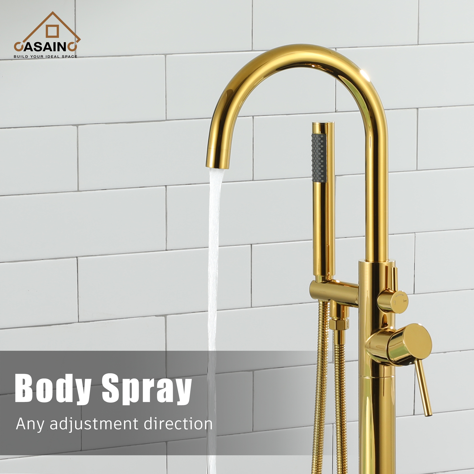 Single-Handle Floor Mounted Claw Foot Freestanding Tub Faucet in Titanium Gold