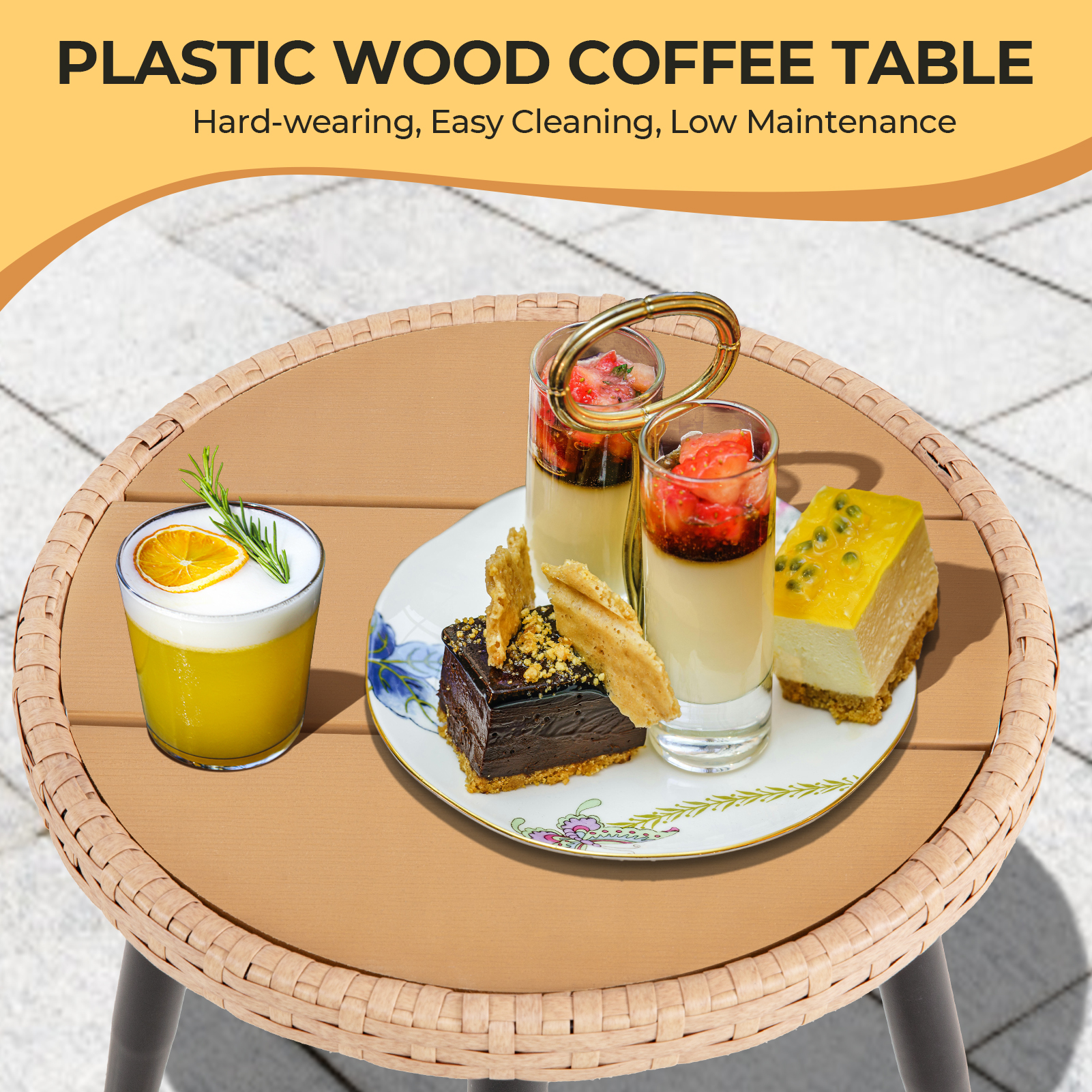 7-Piece PE Rattan Patio Furniture Set – 2 Chairs, 2 Ottomans & Round Coffee Table, Outdoor Bistro Conversation Set with Cushions, Blue/Beige