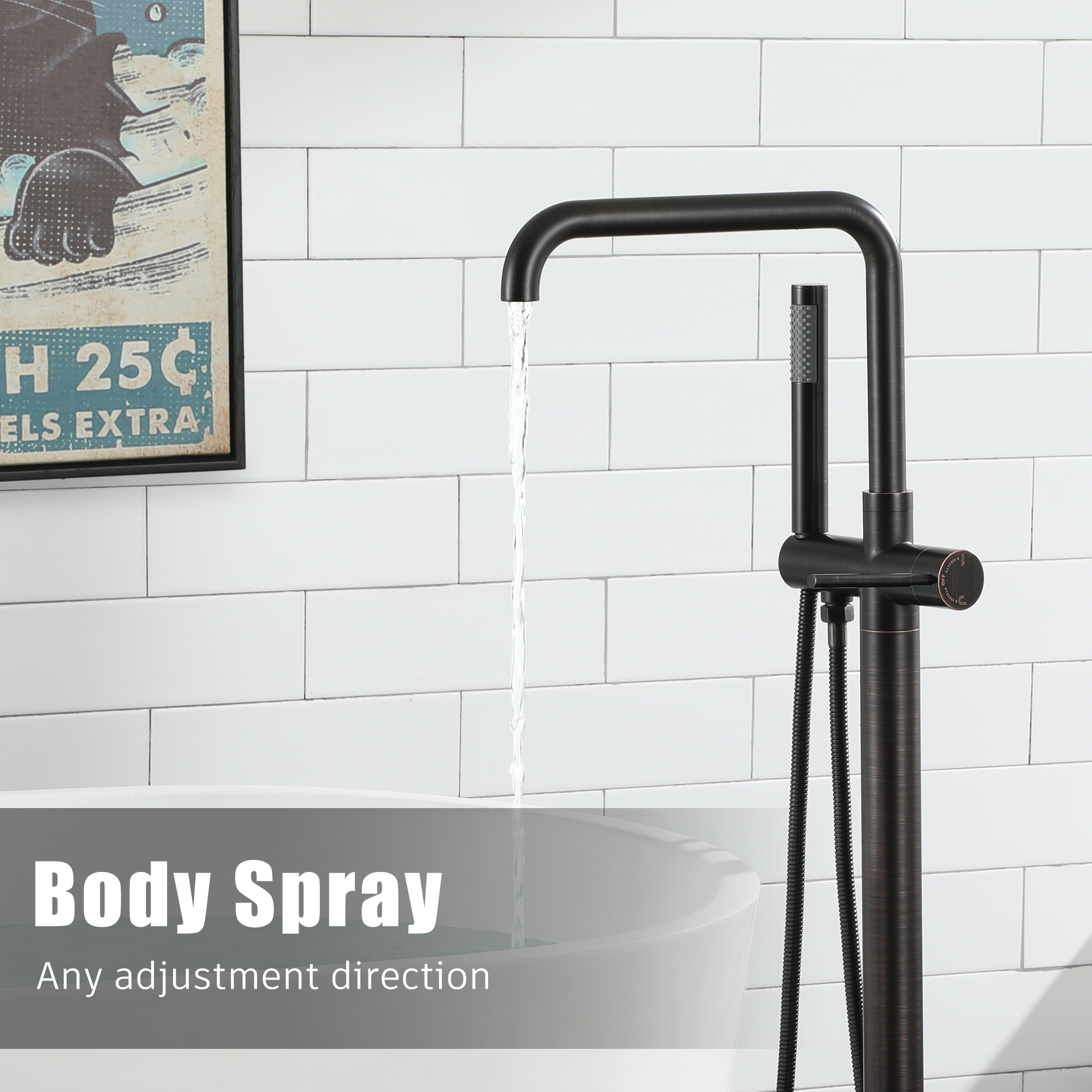 Waterfall Freestanding Bathtub Faucet with Hand Shower and Swivel Spout