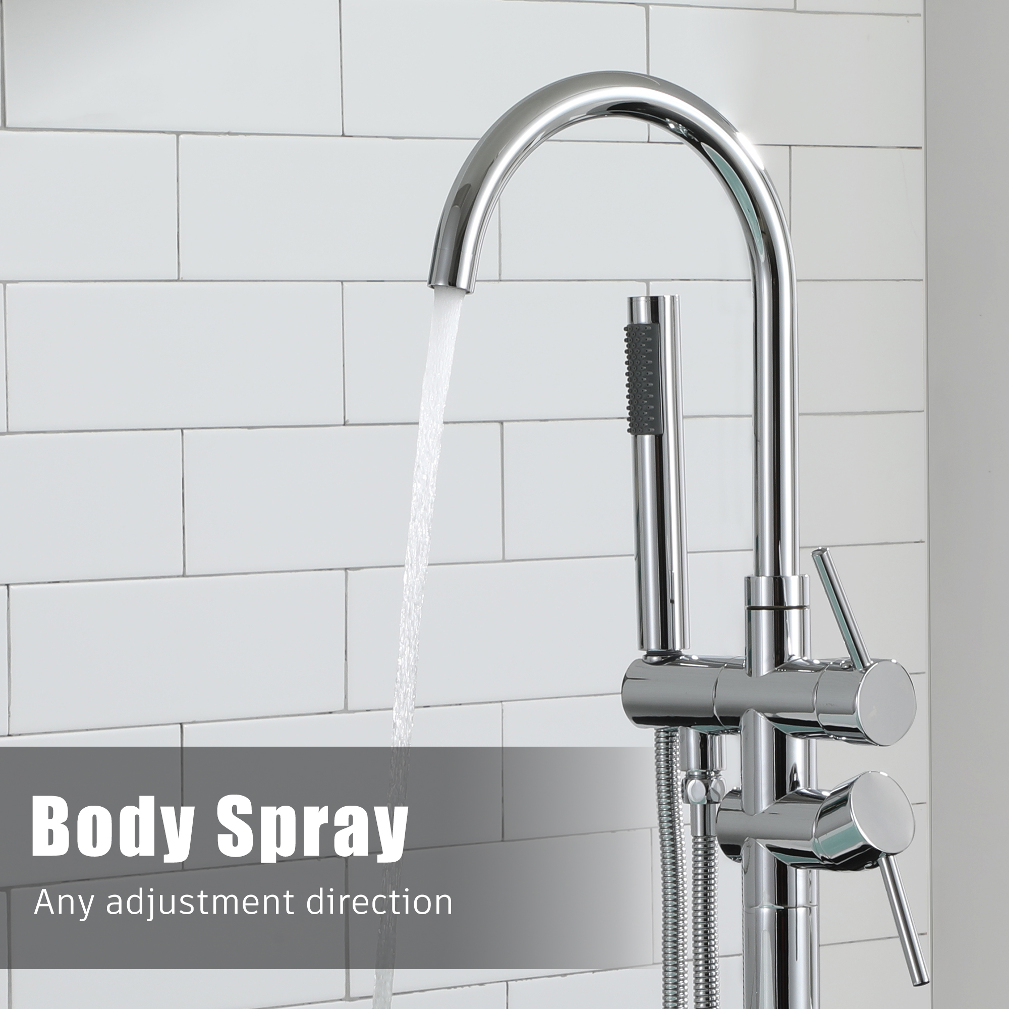 2-Handle Residentail Freestanding Bathtub Faucet with Hand Shower in Chrome
