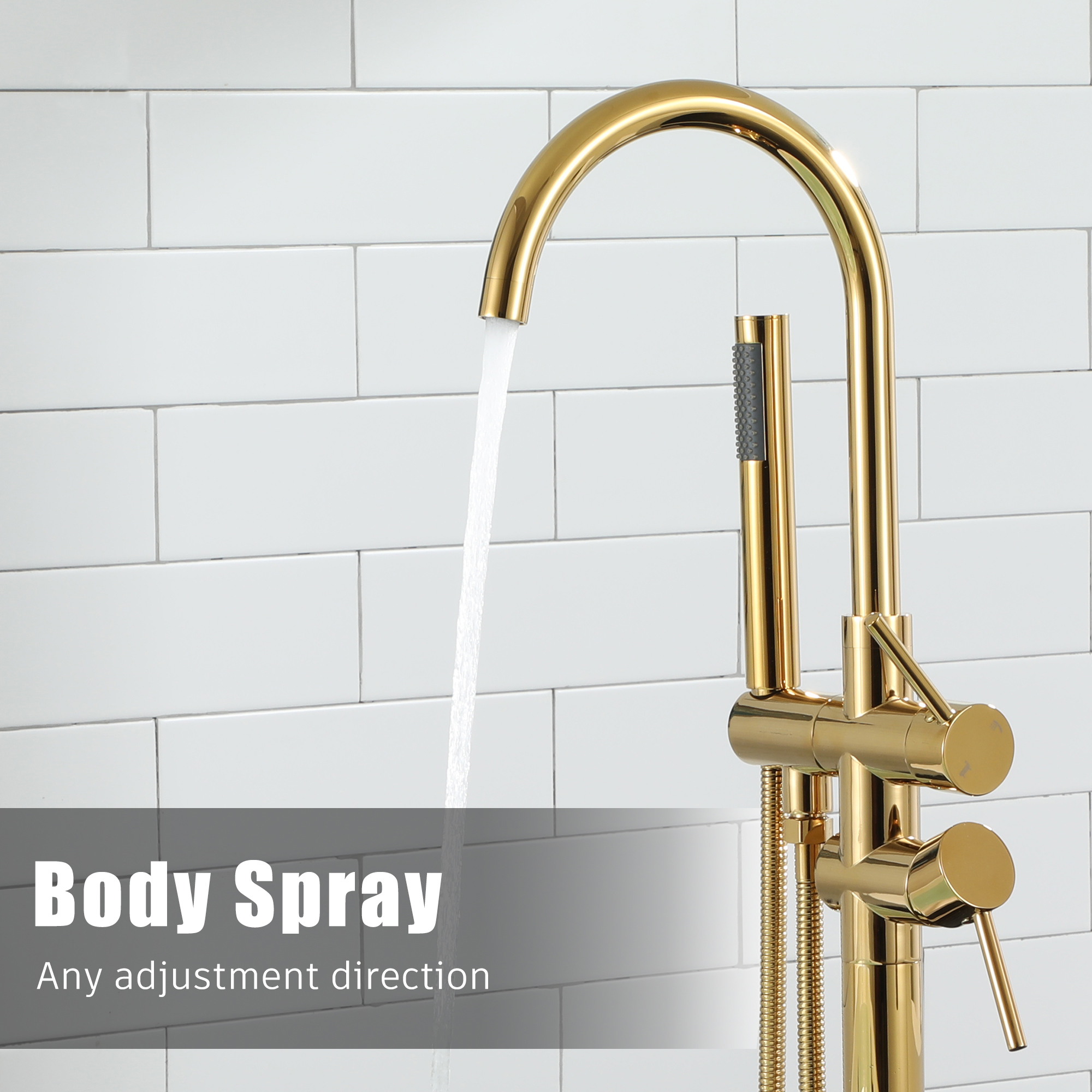 2-Handle Residentail Freestanding Bathtub Faucet with Hand Shower in Chrome