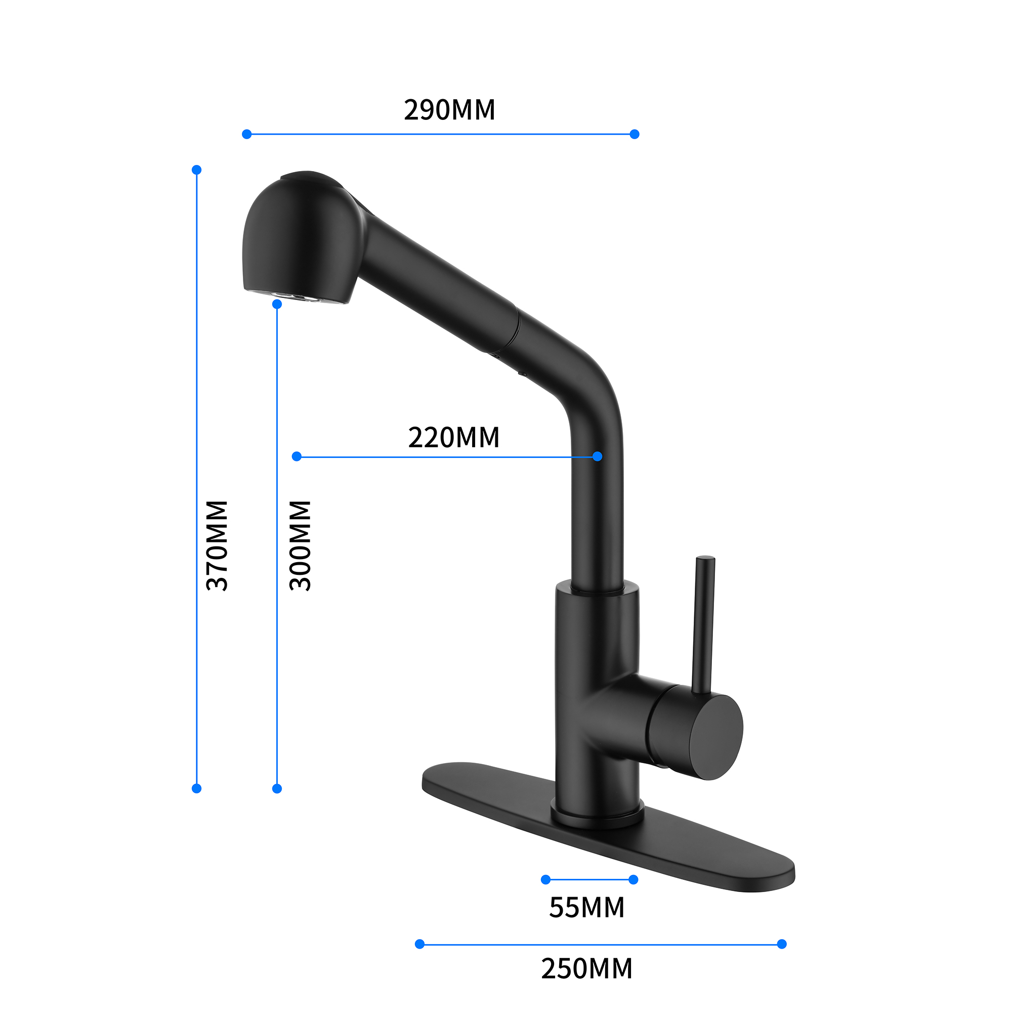 Single Handle Gooseneck Pull Down Sprayer Kitchen Faucet with Deckplate in Matte Black/Brushed Nickel/Brushed Gold