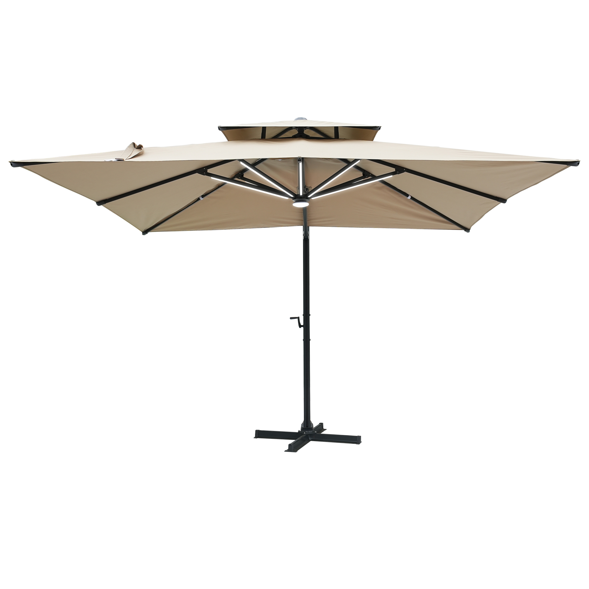 10-Ft Aluminum Patio Cantilever Umbrella with Base and Removable Lights