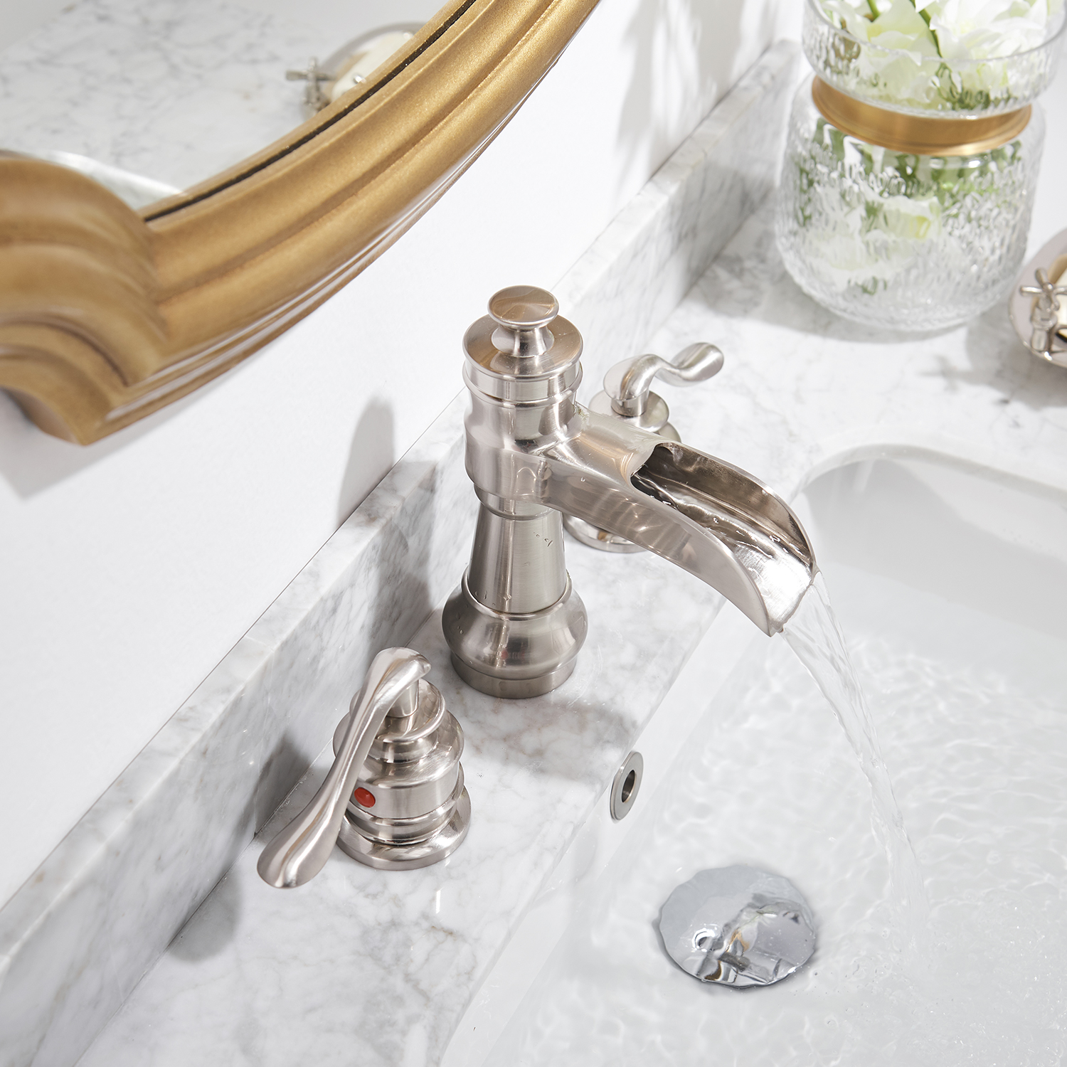 Boyel Living Classic Retro Style 8 in. Widespread Double Handle Bathroom Faucet with Drain Kit Included in Brushed Nickel