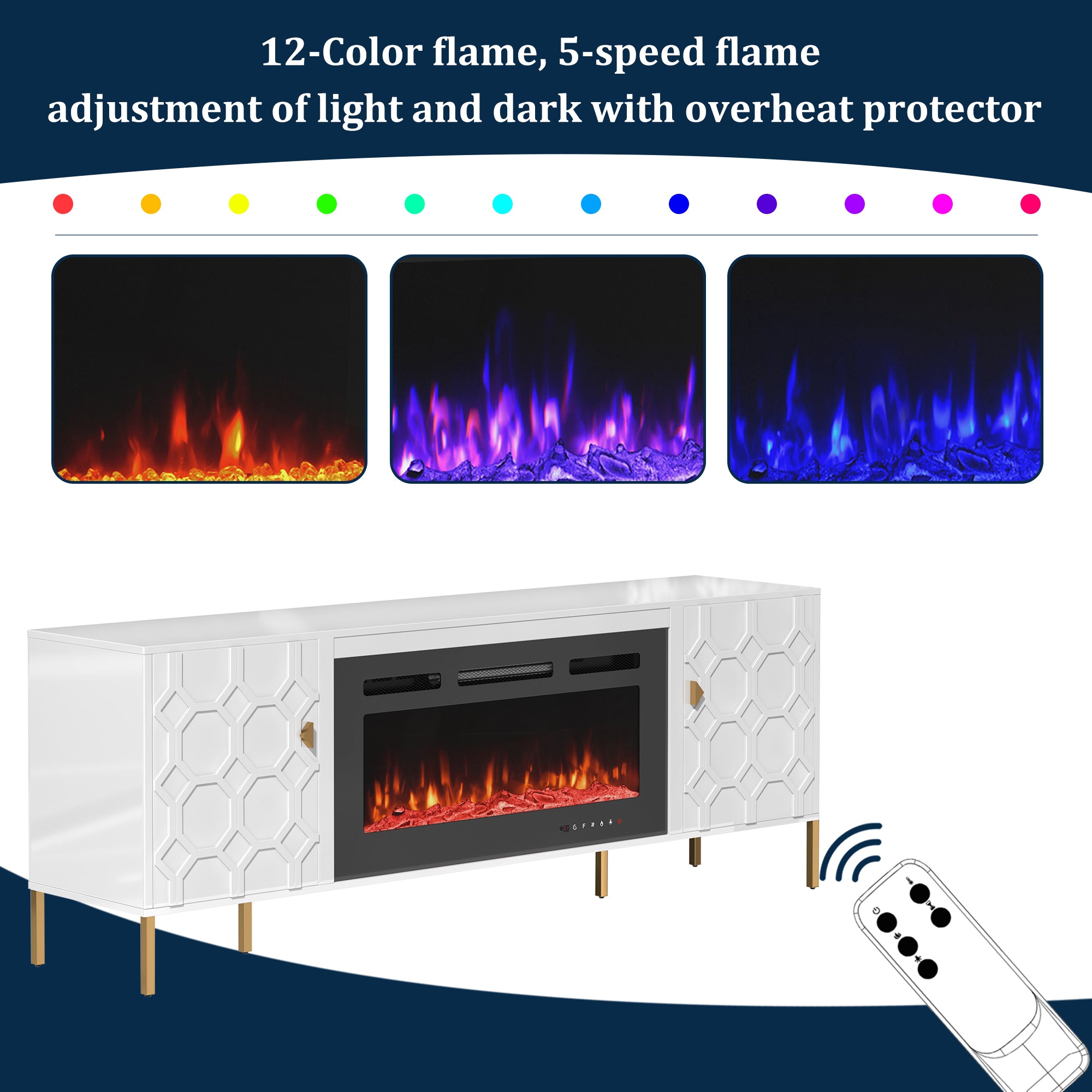 70.08'' Wide Storage Cabinet with Electric Fireplace