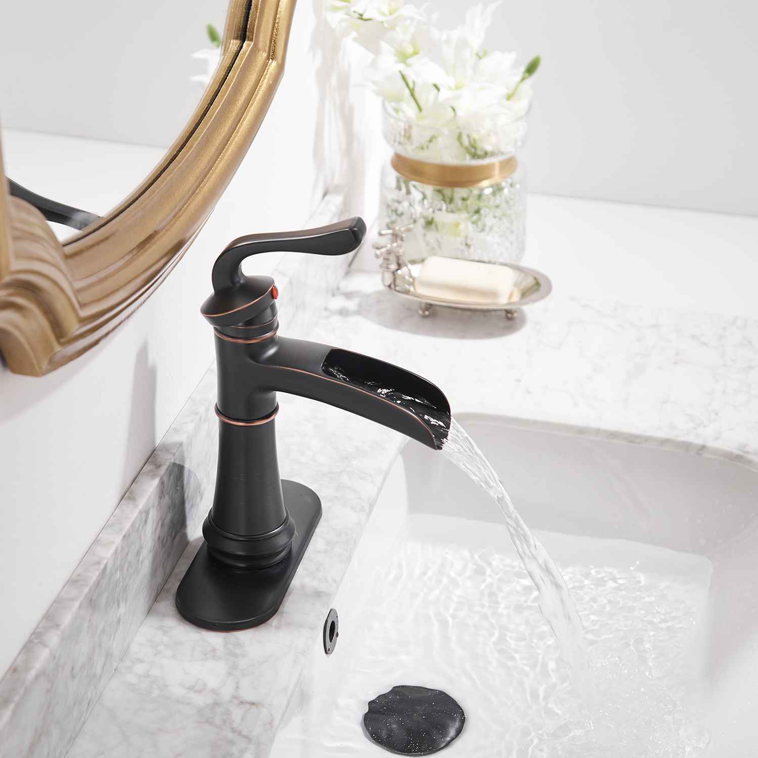 Boyel Living Single Handle Single Hole Bathroom Faucet with Deckplate Included, Pop Up Drain, Water Supply Hoses in Oil Rubbed Bronze