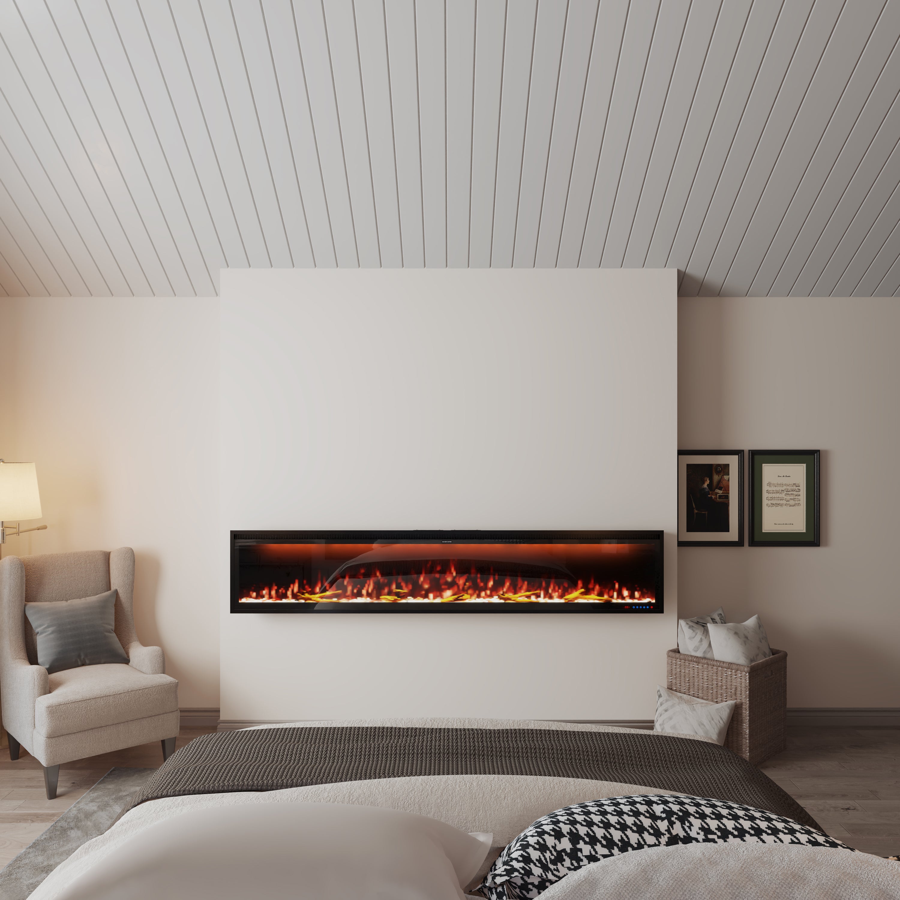 50/60/74/88-in W Black LED Wall-mount Electric Fireplace with Remote Control Included