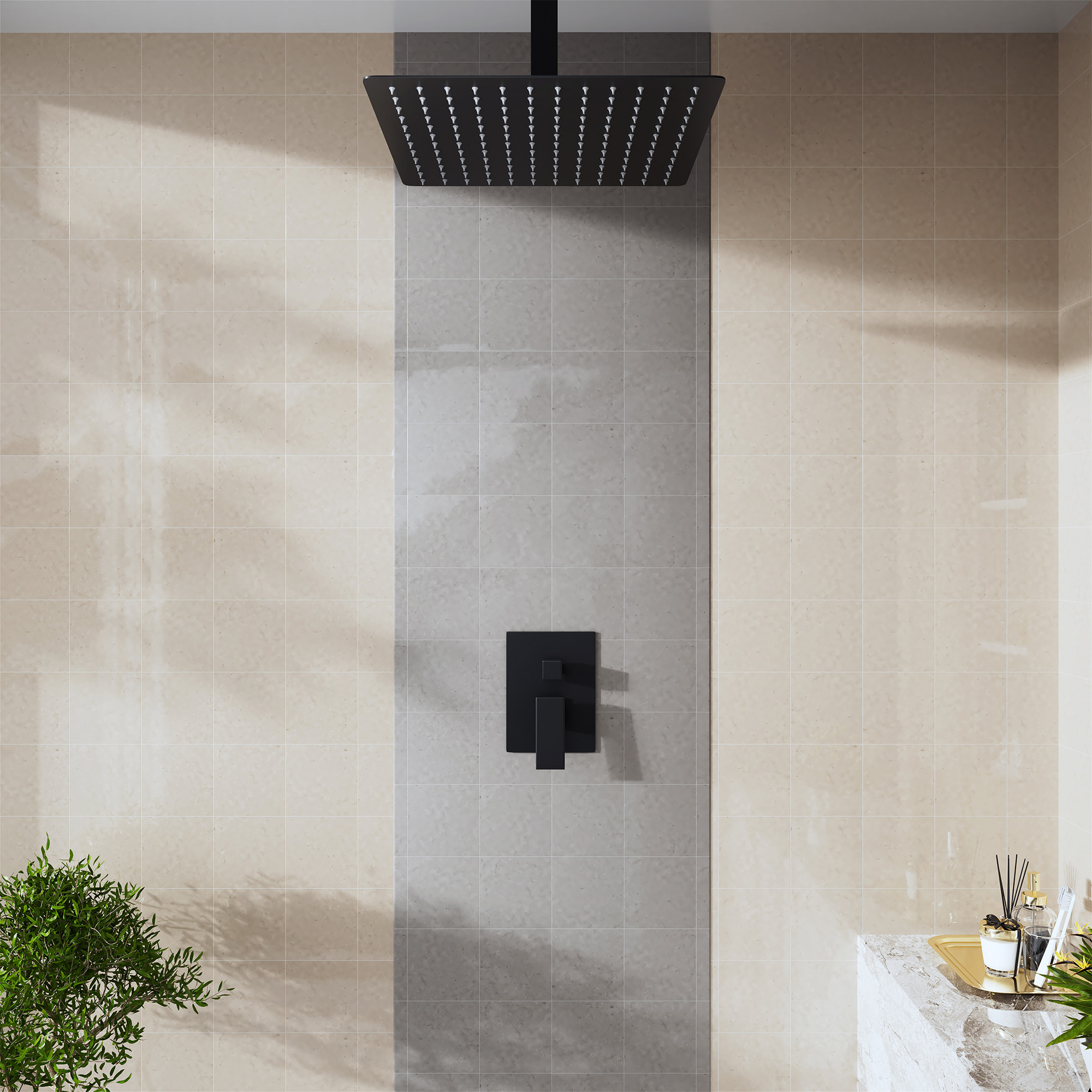 10"/12" Stainless Steel 360 Degree Adjustable 0.08" Ultra-thin Rectangle Shower Head In Matte Black/Brushed Nickel