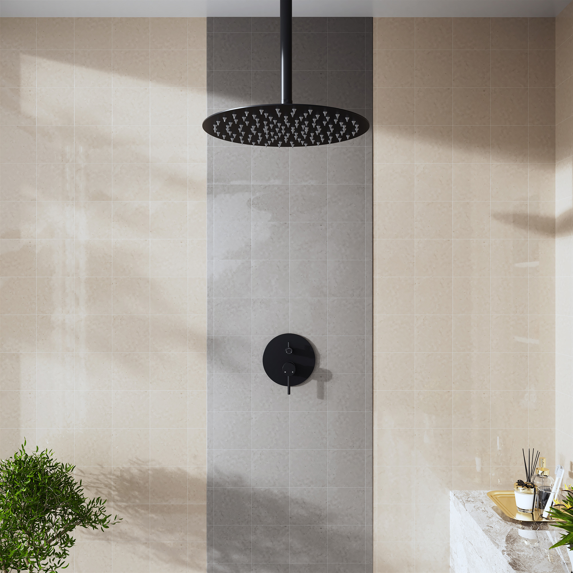 11.8" Stainless Steel Celling Mounted Round/Square Shower Arm with Flange for Rain Shower Head in Matte Black/Brushed Nickel