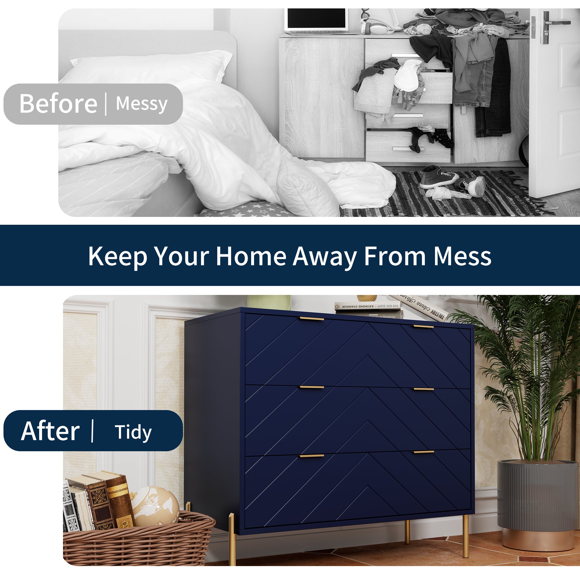 3-Drawer Storage Chest Dresser for Bedroom White/Black/Blue/White，Suitable for corridors and living rooms