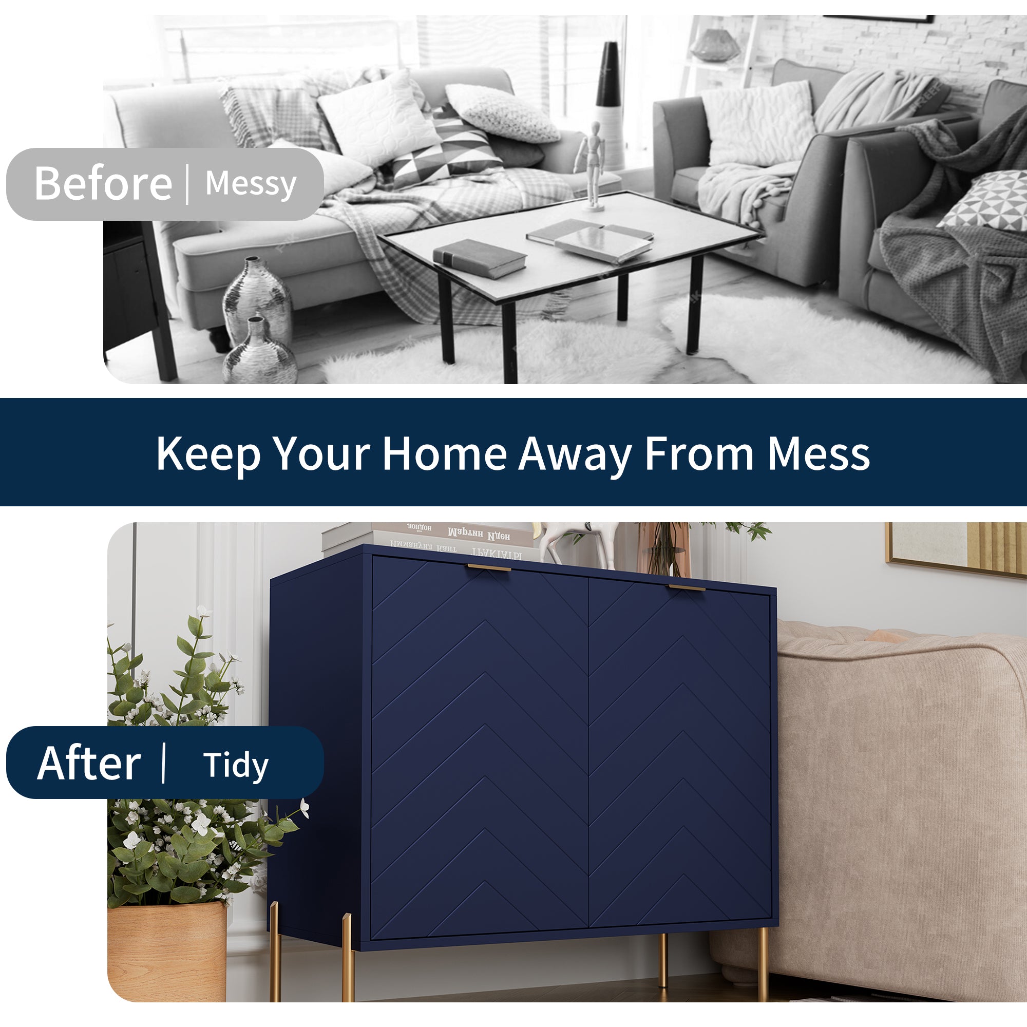 Modern Accent Buffet Cabinet with Adjustable Shelves, Accent Cabinet with 2 Doors, Modern Sideboard Buffet Cabinet, Black Accent Cabinet for Kitchen, Living Room, Entryway and Bedroom