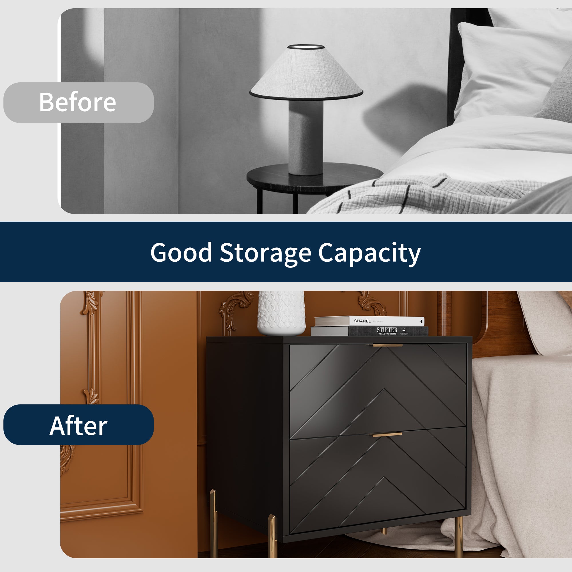 Modern 2-Drawer Storage Nightstand White/Black/Blue/White