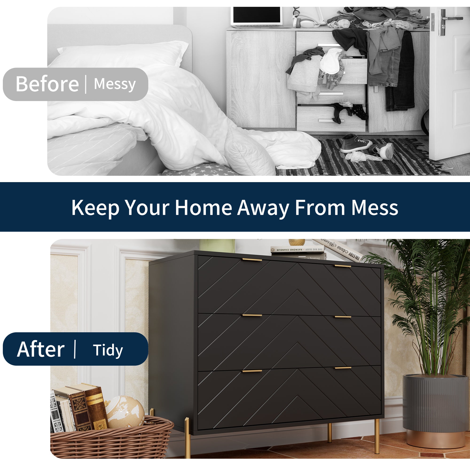 3-Drawer Storage Chest Dresser for Bedroom White/Black/Blue/White，Suitable for corridors and living rooms