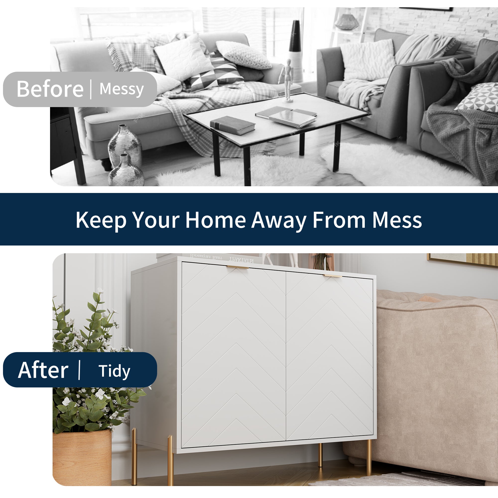 Modern Accent Buffet Cabinet with Adjustable Shelves, Accent Cabinet with 2 Doors, Modern Sideboard Buffet Cabinet, Black Accent Cabinet for Kitchen, Living Room, Entryway and Bedroom