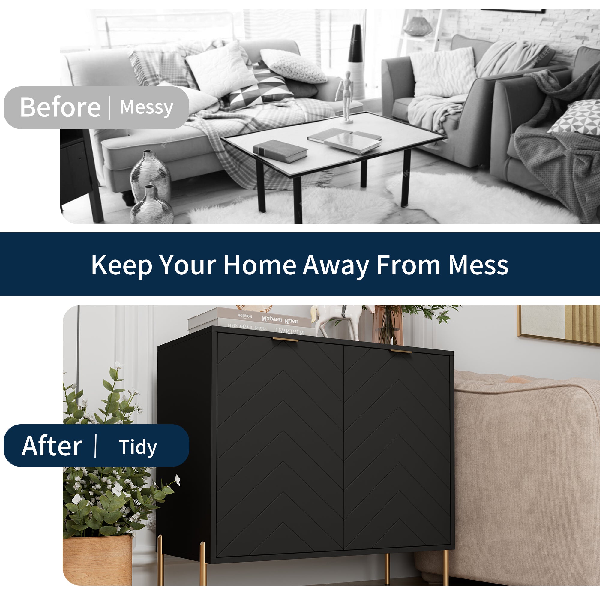 Modern Accent Buffet Cabinet with Adjustable Shelves, Accent Cabinet with 2 Doors, Modern Sideboard Buffet Cabinet, Black Accent Cabinet for Kitchen, Living Room, Entryway and Bedroom