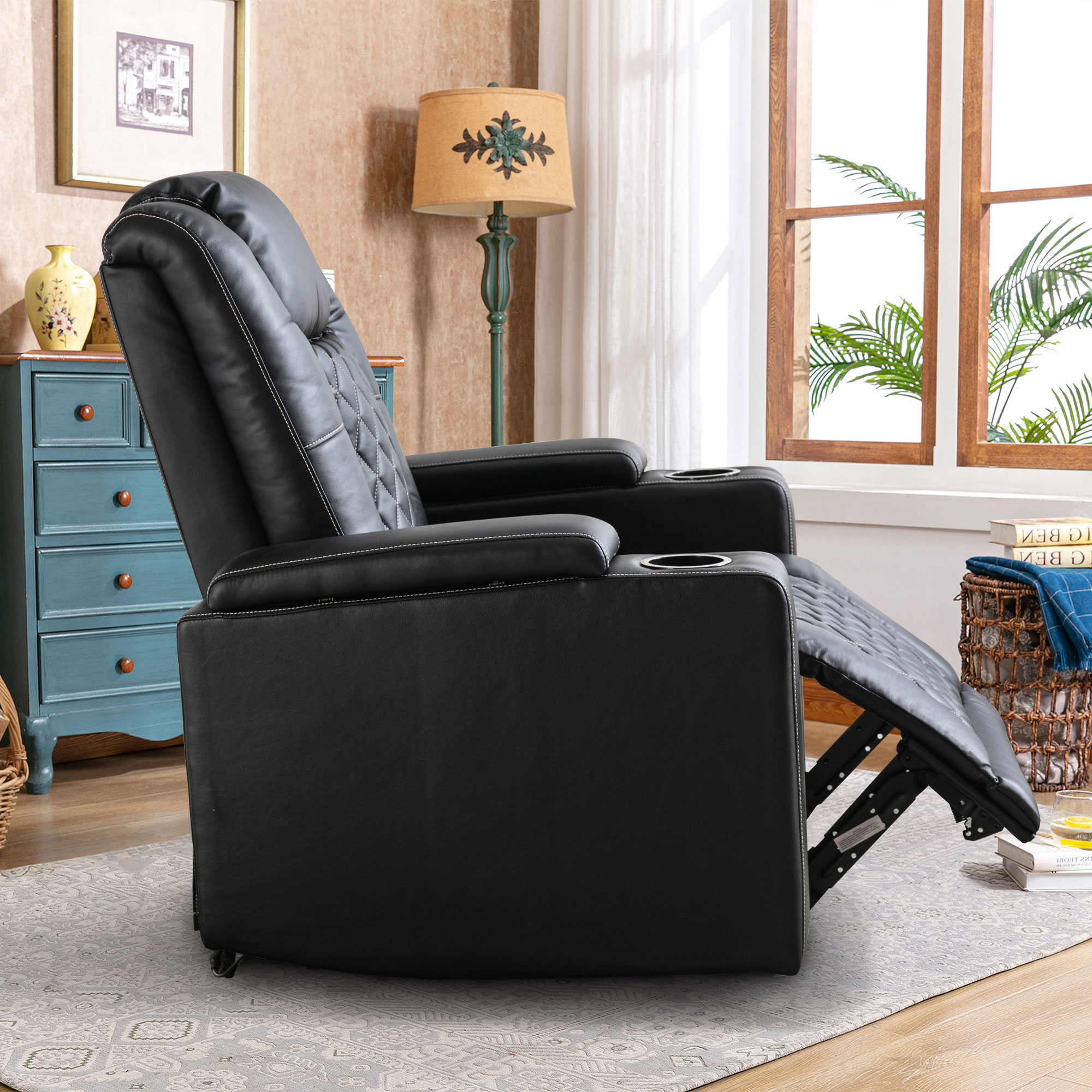 PU Leather Power Recliner Home Theater Recliner with Cup Holder, USB Port