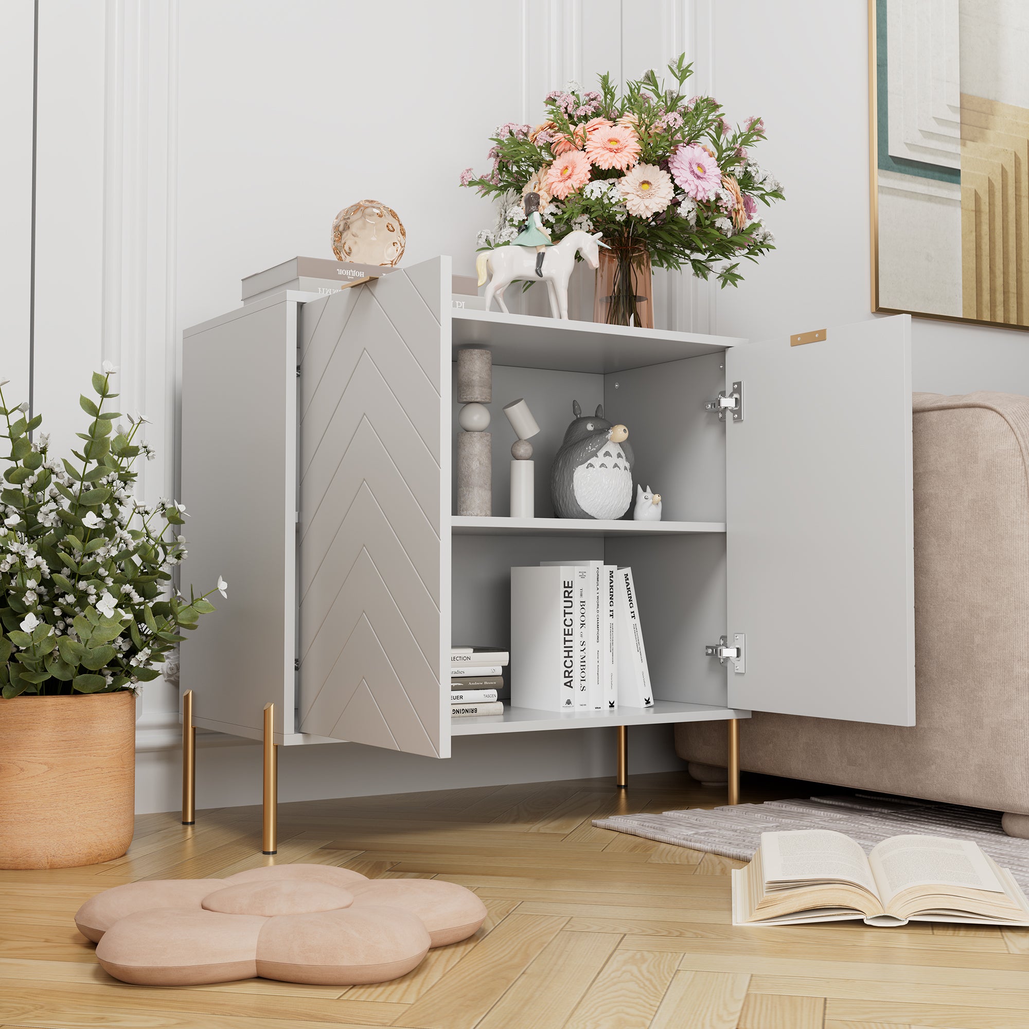 Modern Accent Buffet Cabinet with Adjustable Shelves, Accent Cabinet with 2 Doors, Modern Sideboard Buffet Cabinet, Black Accent Cabinet for Kitchen, Living Room, Entryway and Bedroom