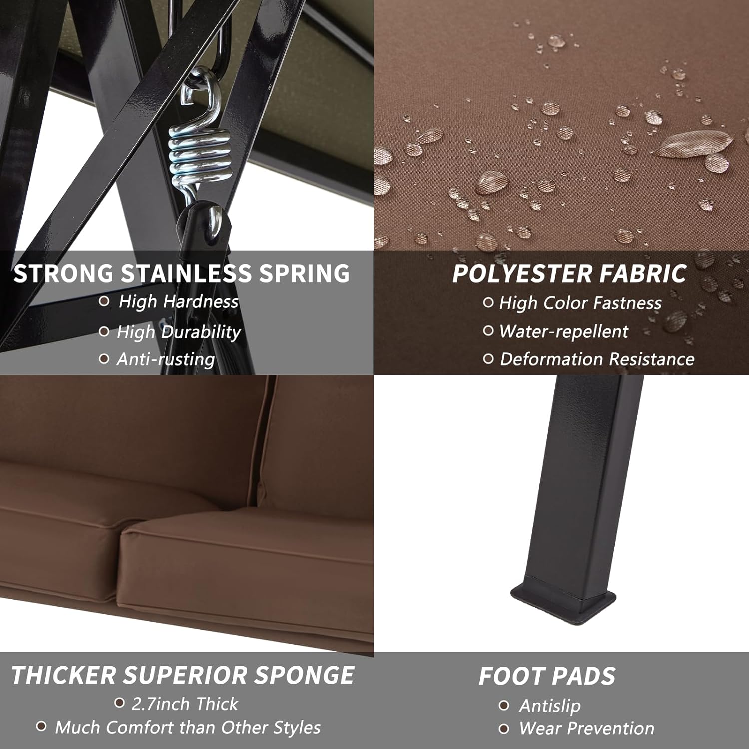 2-Person Metal Patio Swing with Canopy and Cushions in Brown/Black/Red