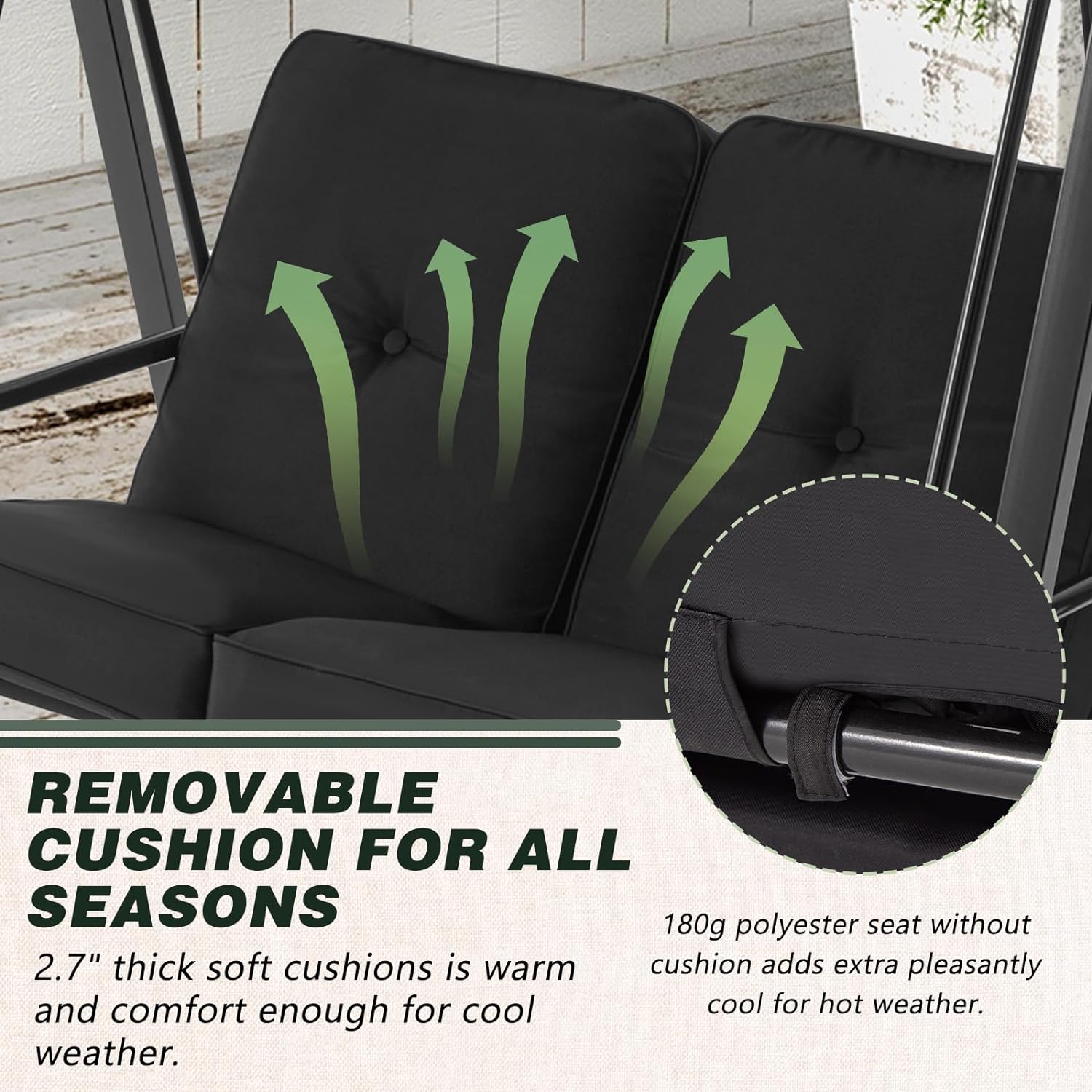 2-Person Metal Patio Swing with Canopy and Cushions in Brown/Black/Red