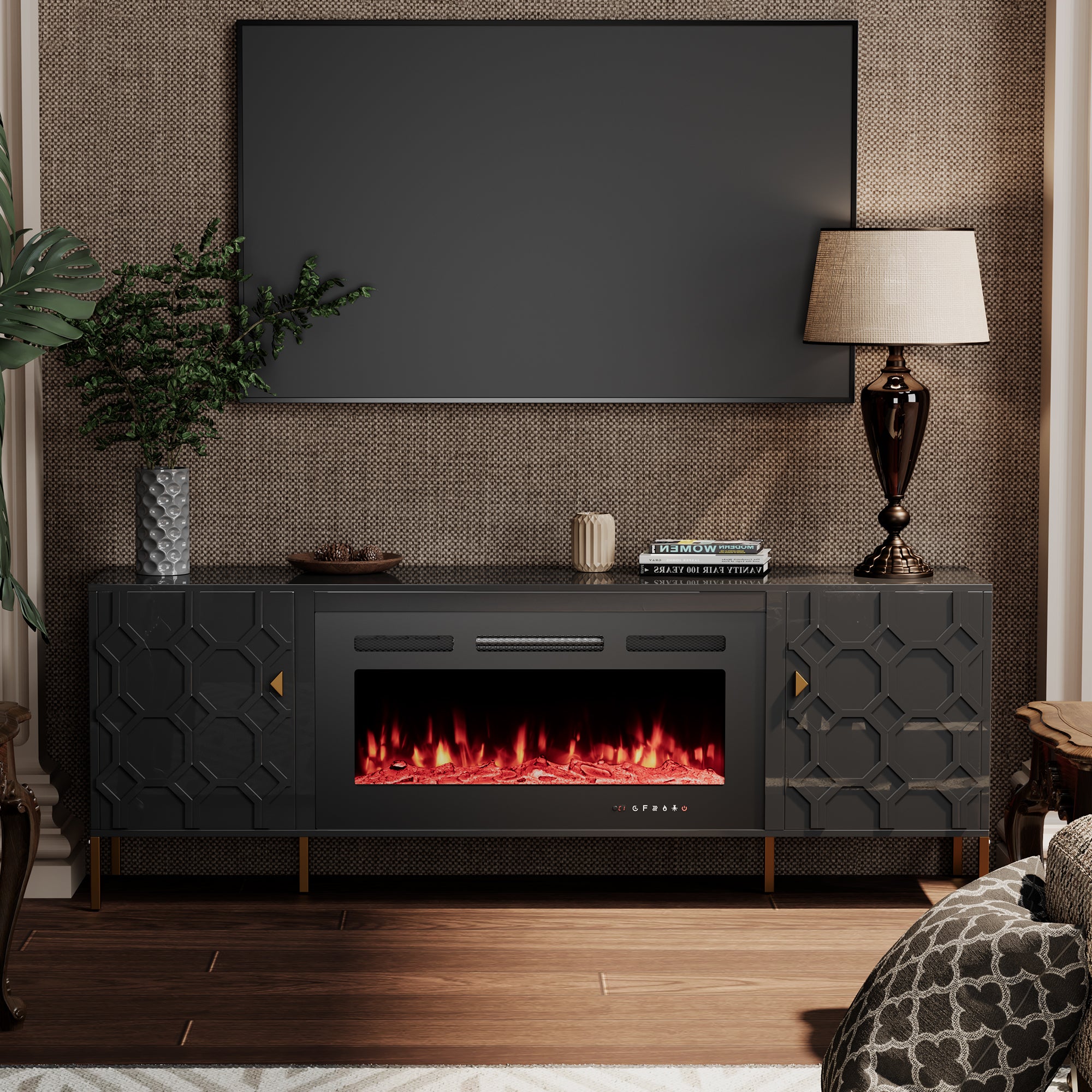70.08'' Wide Storage Cabinet with Electric Fireplace