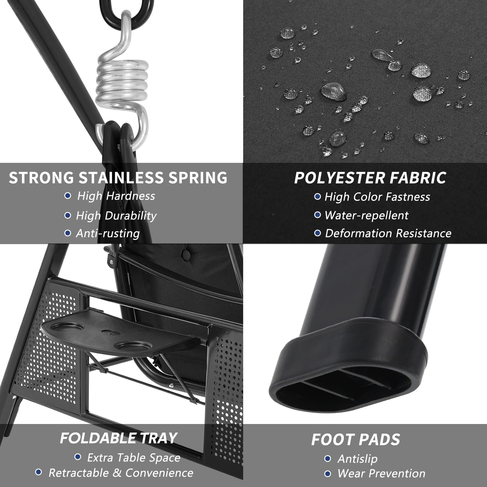 3-Person Metal Outdoor Patio Swing Chair In Navy Blue/Brown/Red/Black With Canopy And Cushions