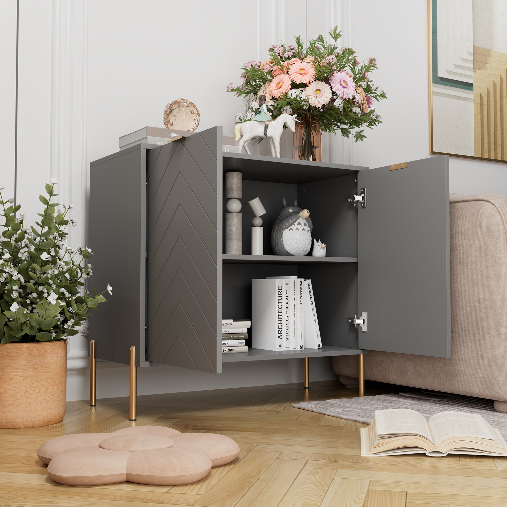 Modern Accent Buffet Cabinet with Adjustable Shelves, Accent Cabinet with 2 Doors, Modern Sideboard Buffet Cabinet, Black Accent Cabinet for Kitchen, Living Room, Entryway and Bedroom