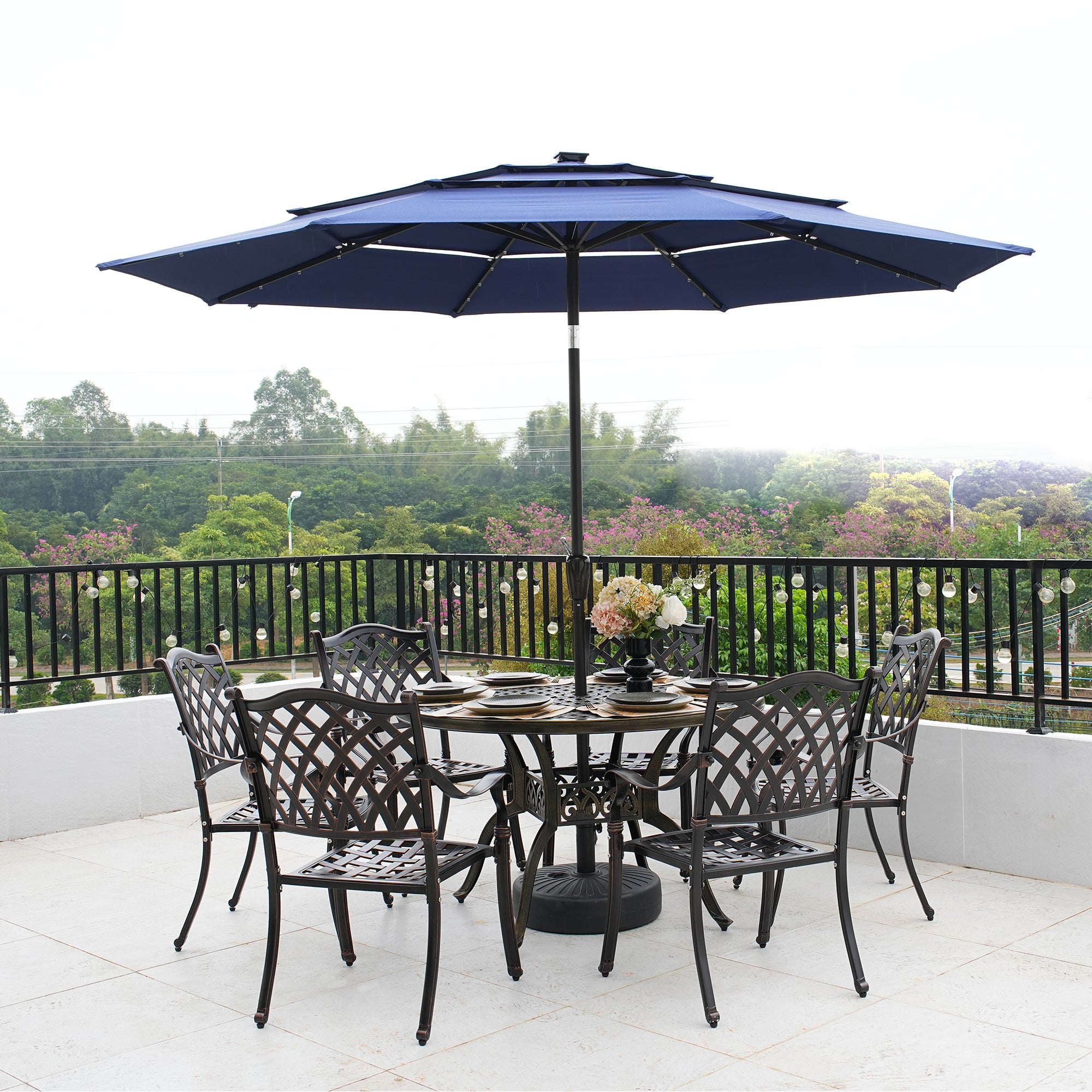 Set of 2 Bronze/White Cast Aluminum Patio Dining Chairs