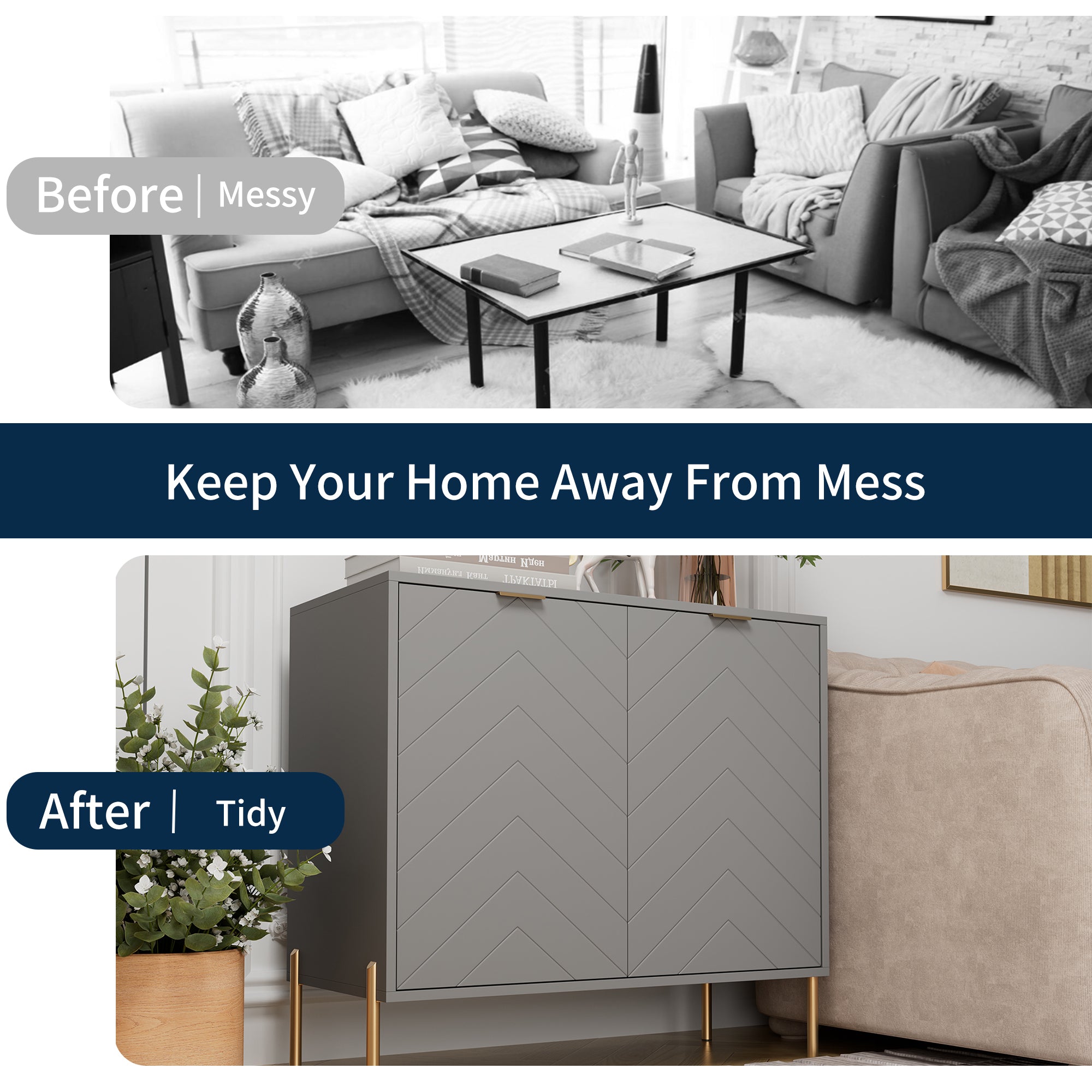 Modern Accent Buffet Cabinet with Adjustable Shelves, Accent Cabinet with 2 Doors, Modern Sideboard Buffet Cabinet, Black Accent Cabinet for Kitchen, Living Room, Entryway and Bedroom