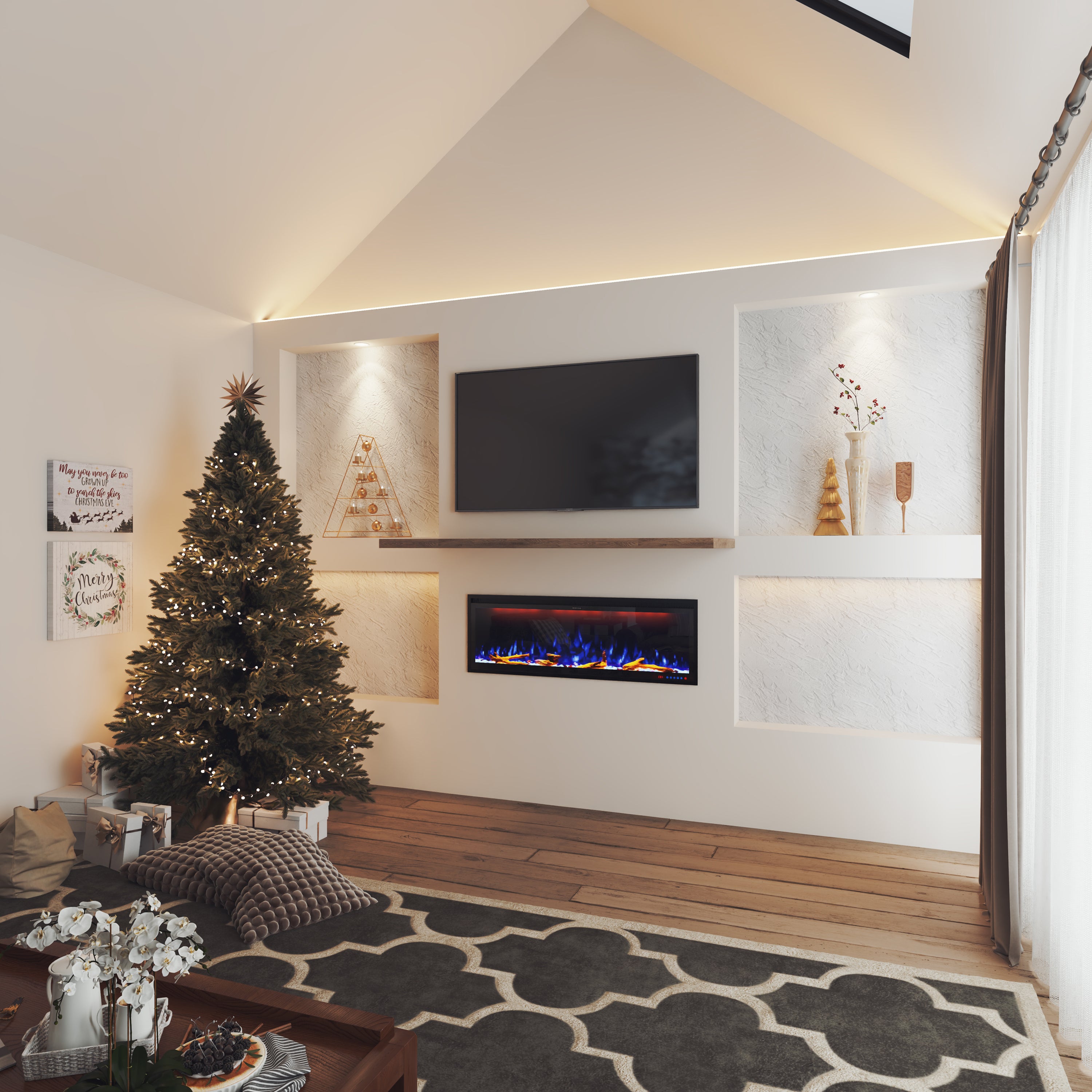 50/60/74/88-in W Black LED Wall-mount Electric Fireplace with Remote Control Included