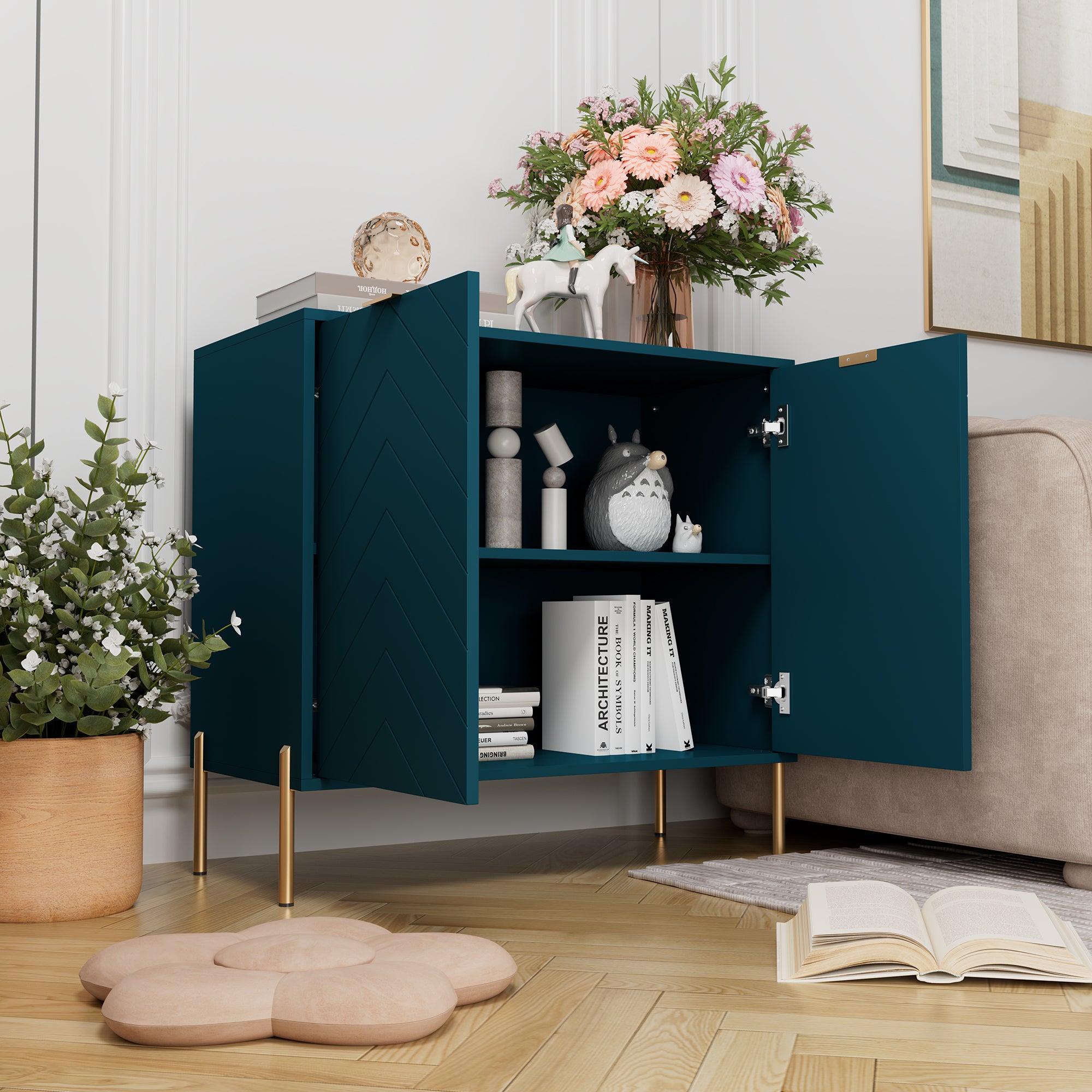 Modern Accent Buffet Cabinet with Adjustable Shelves, Accent Cabinet with 2 Doors, Modern Sideboard Buffet Cabinet, Black Accent Cabinet for Kitchen, Living Room, Entryway and Bedroom