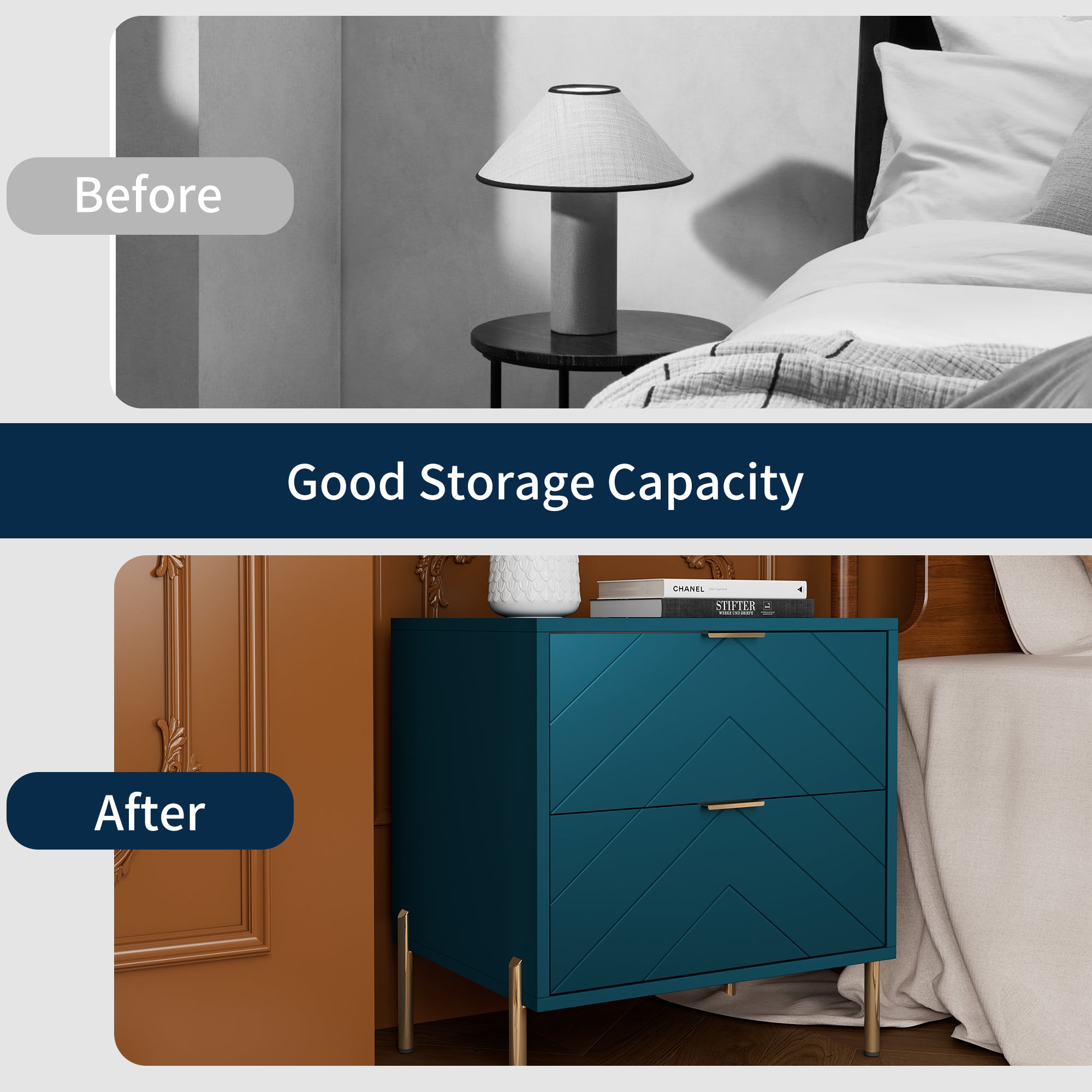 Modern 2-Drawer Storage Nightstand White/Black/Blue/White