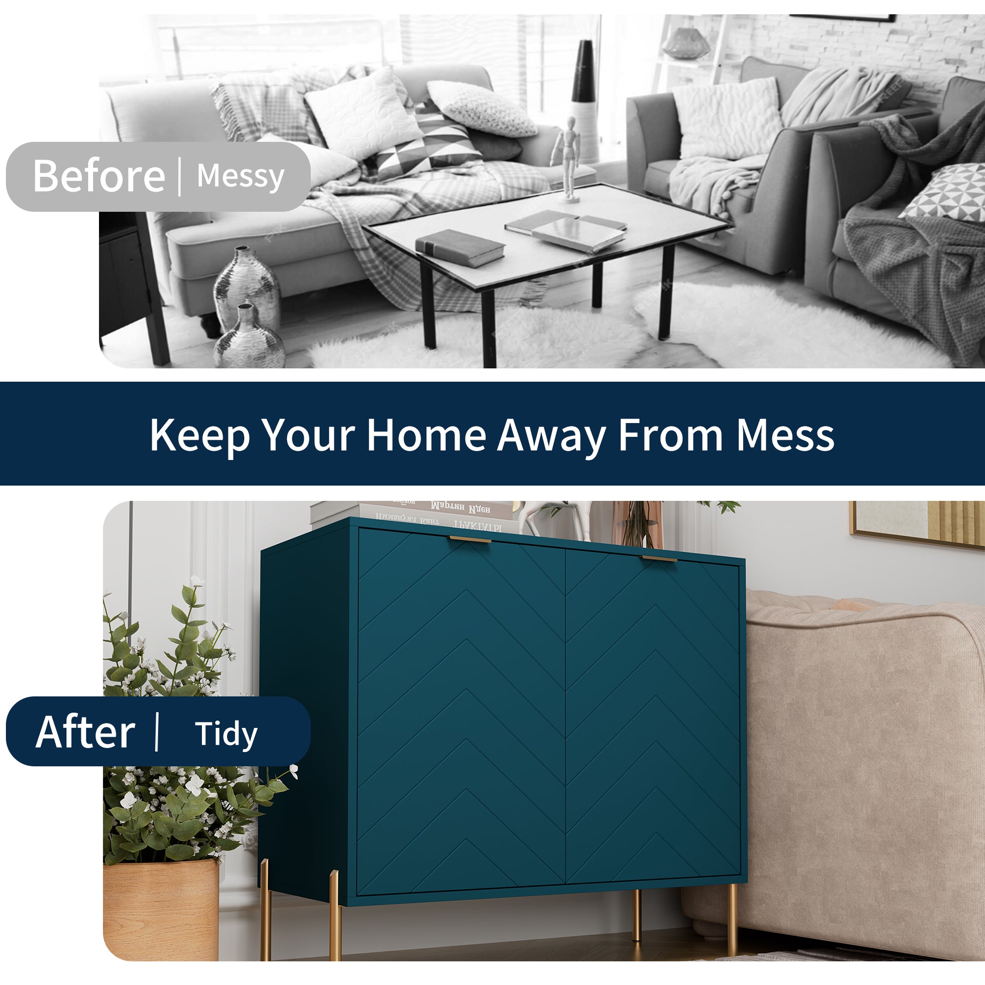 Modern Accent Buffet Cabinet with Adjustable Shelves, Accent Cabinet with 2 Doors, Modern Sideboard Buffet Cabinet, Black Accent Cabinet for Kitchen, Living Room, Entryway and Bedroom