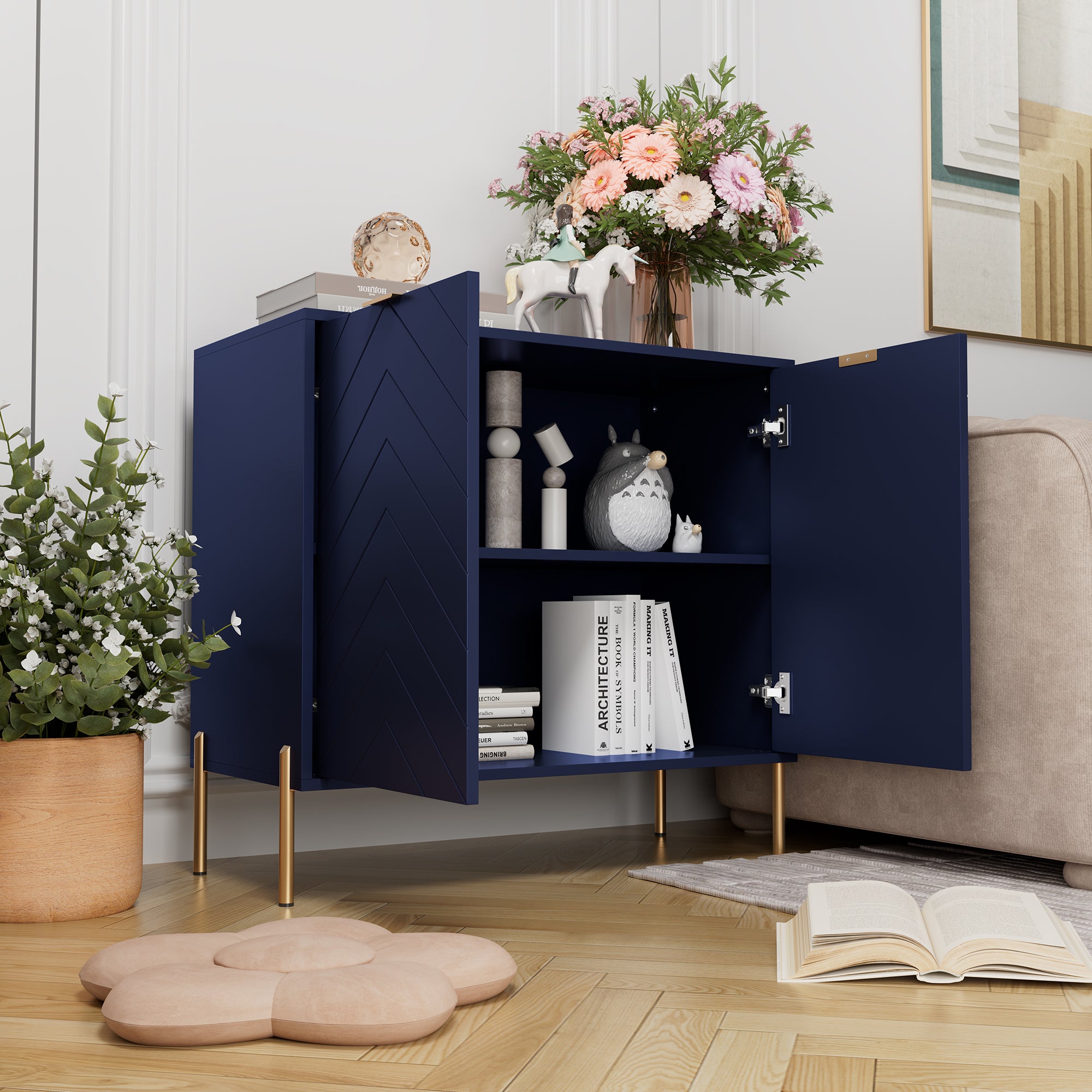 Modern Accent Buffet Cabinet with Adjustable Shelves, Accent Cabinet with 2 Doors, Modern Sideboard Buffet Cabinet, Black Accent Cabinet for Kitchen, Living Room, Entryway and Bedroom