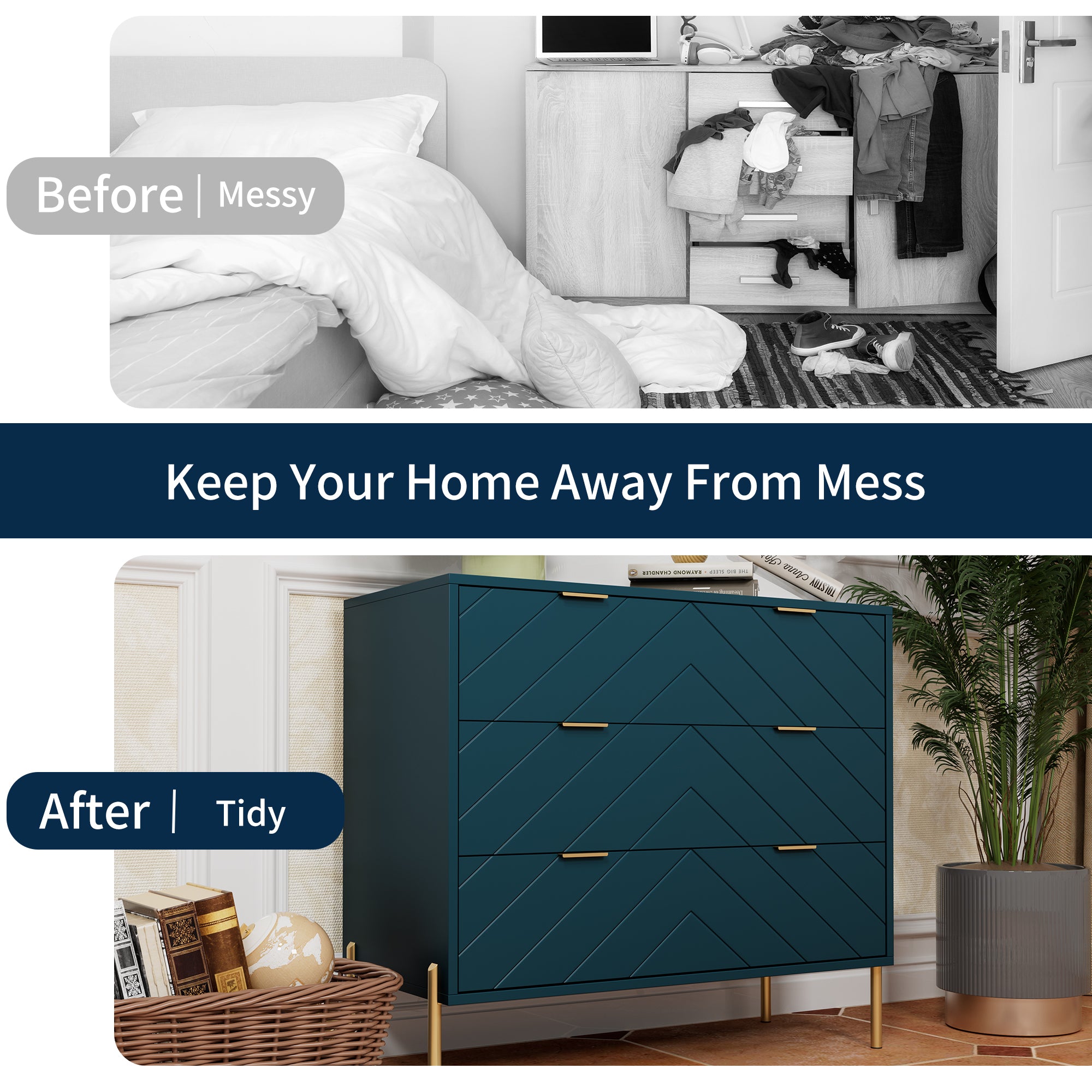 3-Drawer Storage Chest Dresser for Bedroom White/Black/Blue/White，Suitable for corridors and living rooms