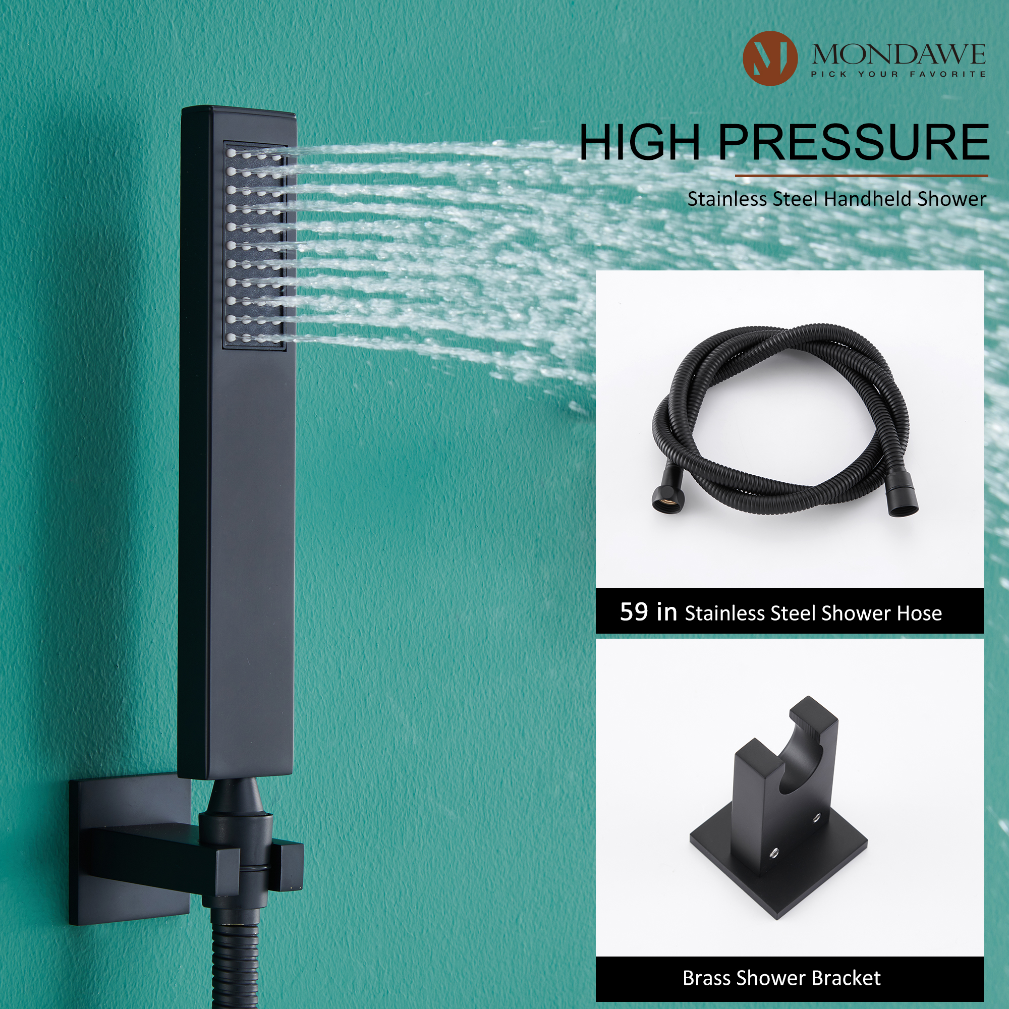 Mondawe Luxury Wall Mount Rain Shower Head with 6 Shower Jet and LED 3-Spray Patterns Thermostatic 12 in. -Mondawe