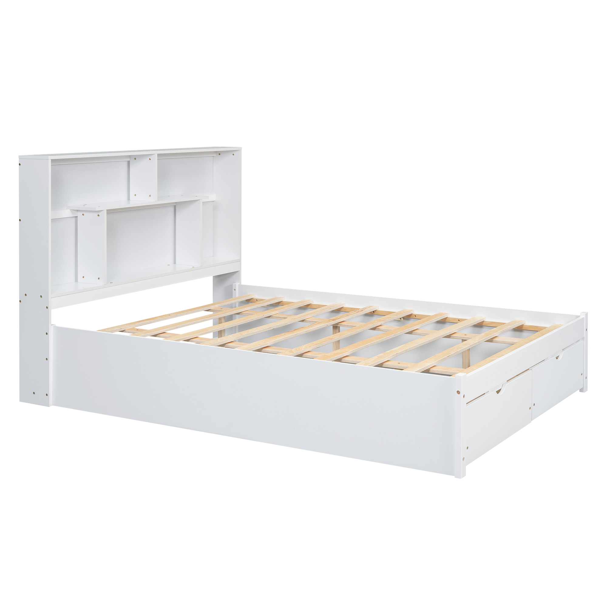 Full/Queen Size Platform Bed with Storage Headboard and 2 Drawers, Gray/White