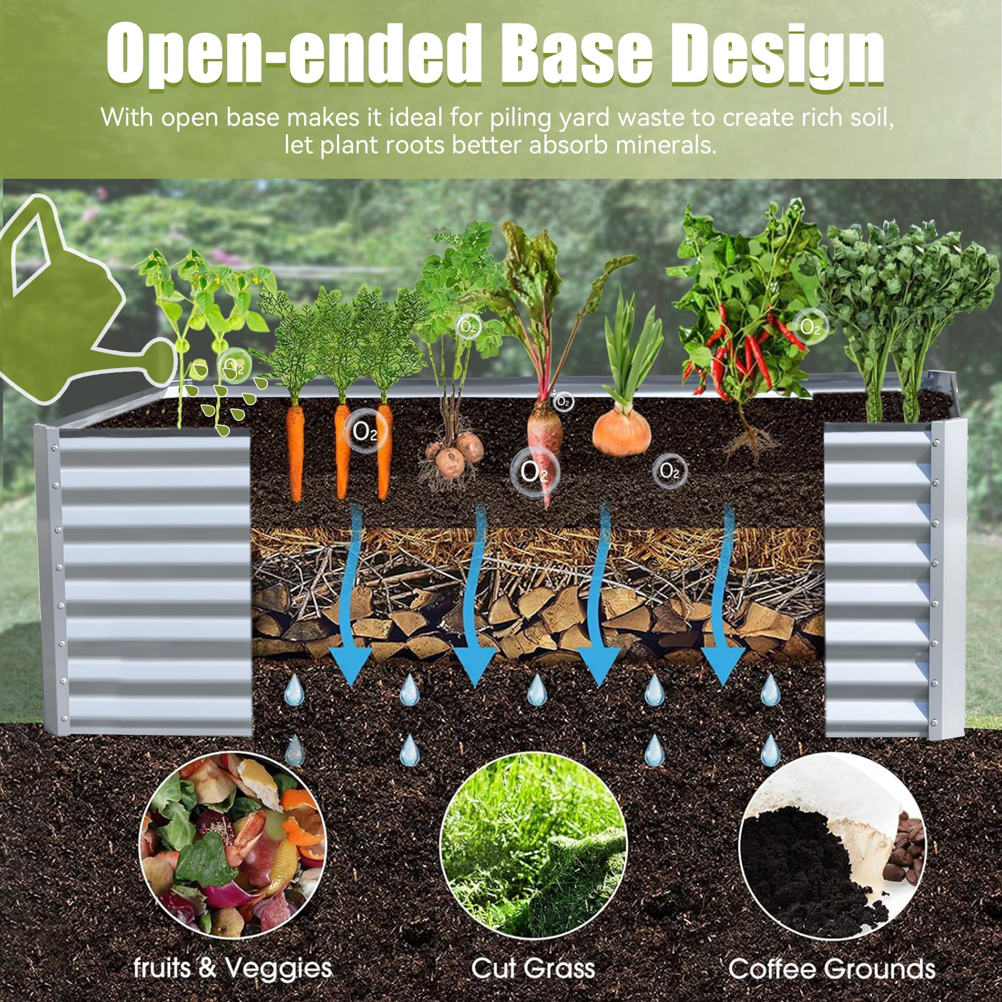 6x3x2ft Galvanized Raised Garden Bed, Outdoor Planter Garden Boxes Large Metal Planter Box for Gardening Vegetables Fruits Flowers, Silver/Green/Gray