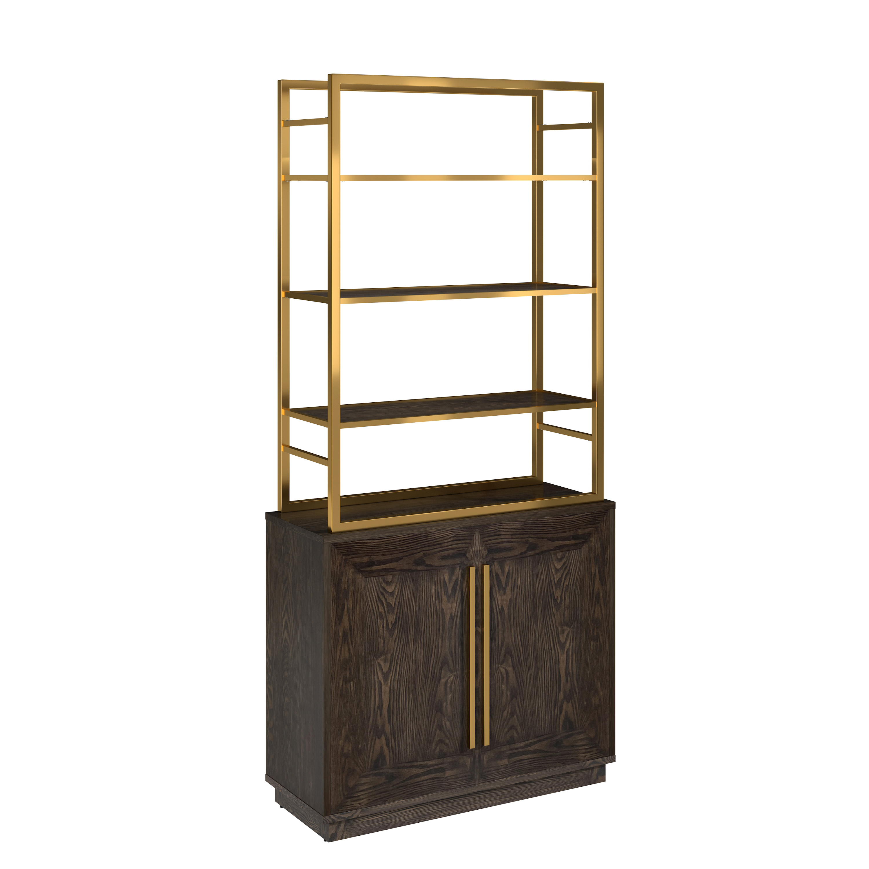79 in. Tall Vertical Storage Space Gold Stainless Steel Bookshelf Bookcase With Cabinet