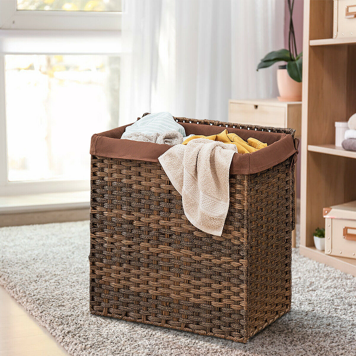 Mondawe Hand-woven Foldable Rattan Laundry Basket-Brown-Mondawe