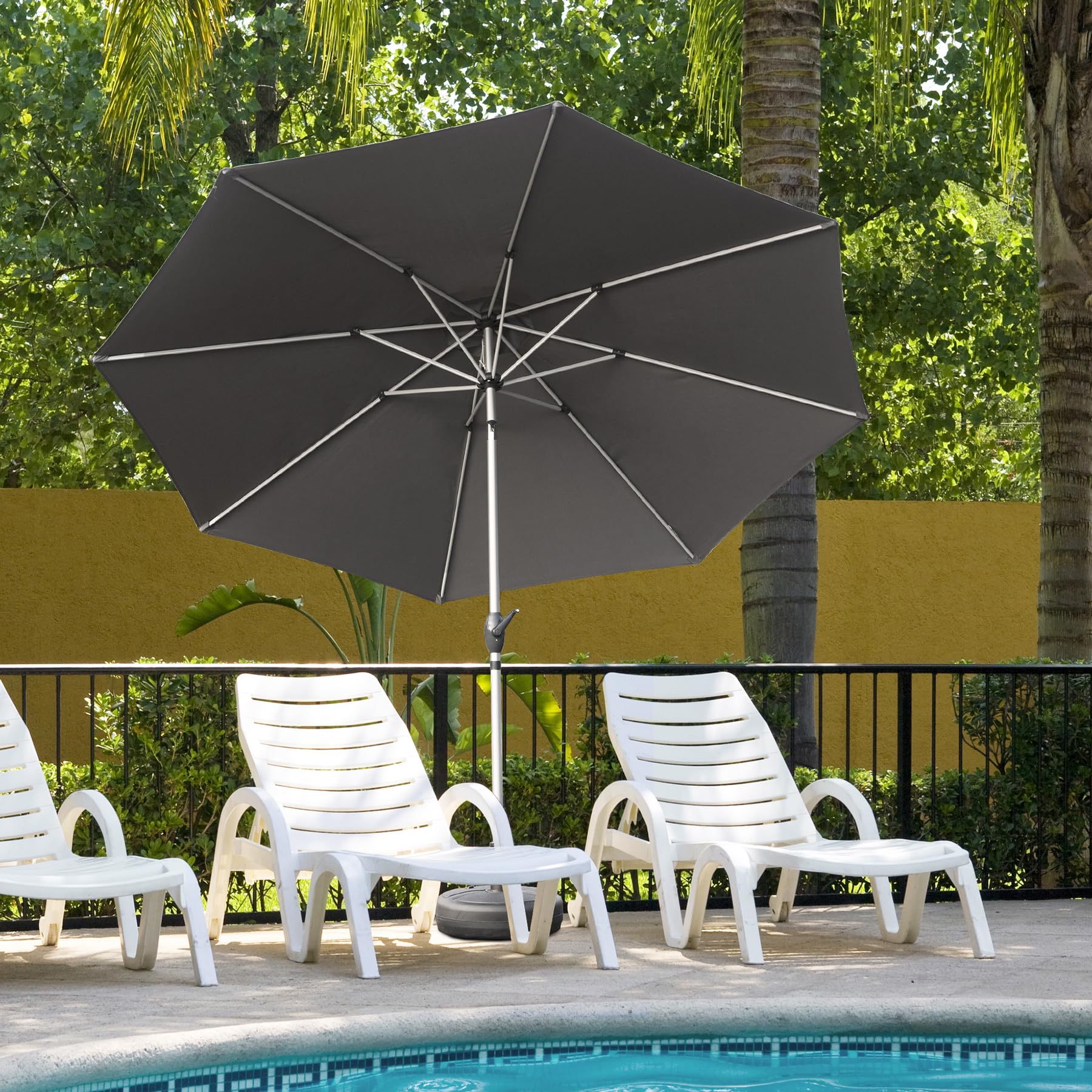 10FT Patio Umbrella, Outdoor Table Umbrella with Push Button Tilt and Crank, UV Protection Waterproof Market Sun Umbrella with 8 Sturdy Ribs for Garden, Deck, Backyard, Pool (Brick red /Navy Blue /Gray)