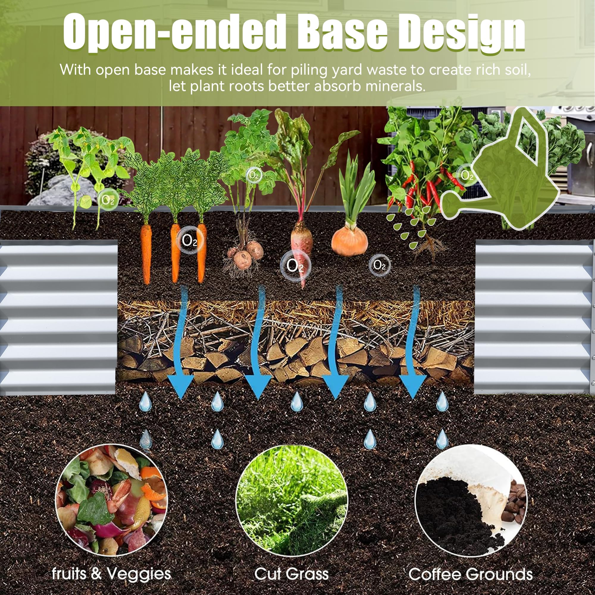 6x3x1.5ft Galvanized Raised Garden Bed, Outdoor Planter Garden Boxes Large Metal Planter Box for Gardening Vegetables Fruits Flowers, Green/Silvery/Gray