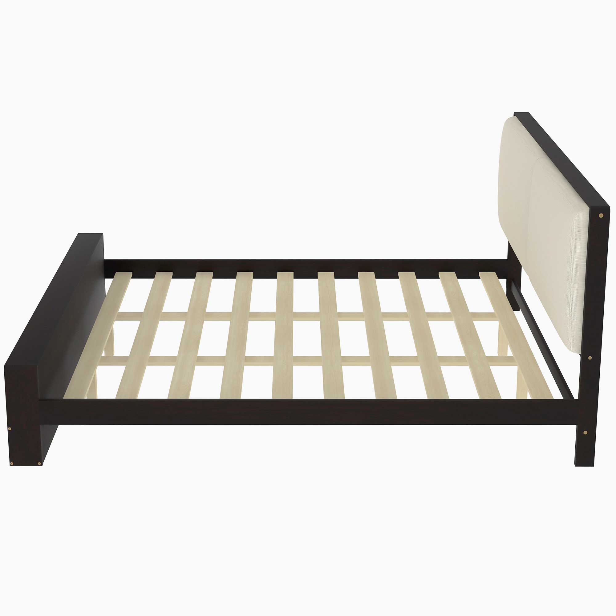 King/Queen Size Platform Bed Frame with Upholstery Headboard and Bookshelf in Footboard and LED Light Strips, Espresso
