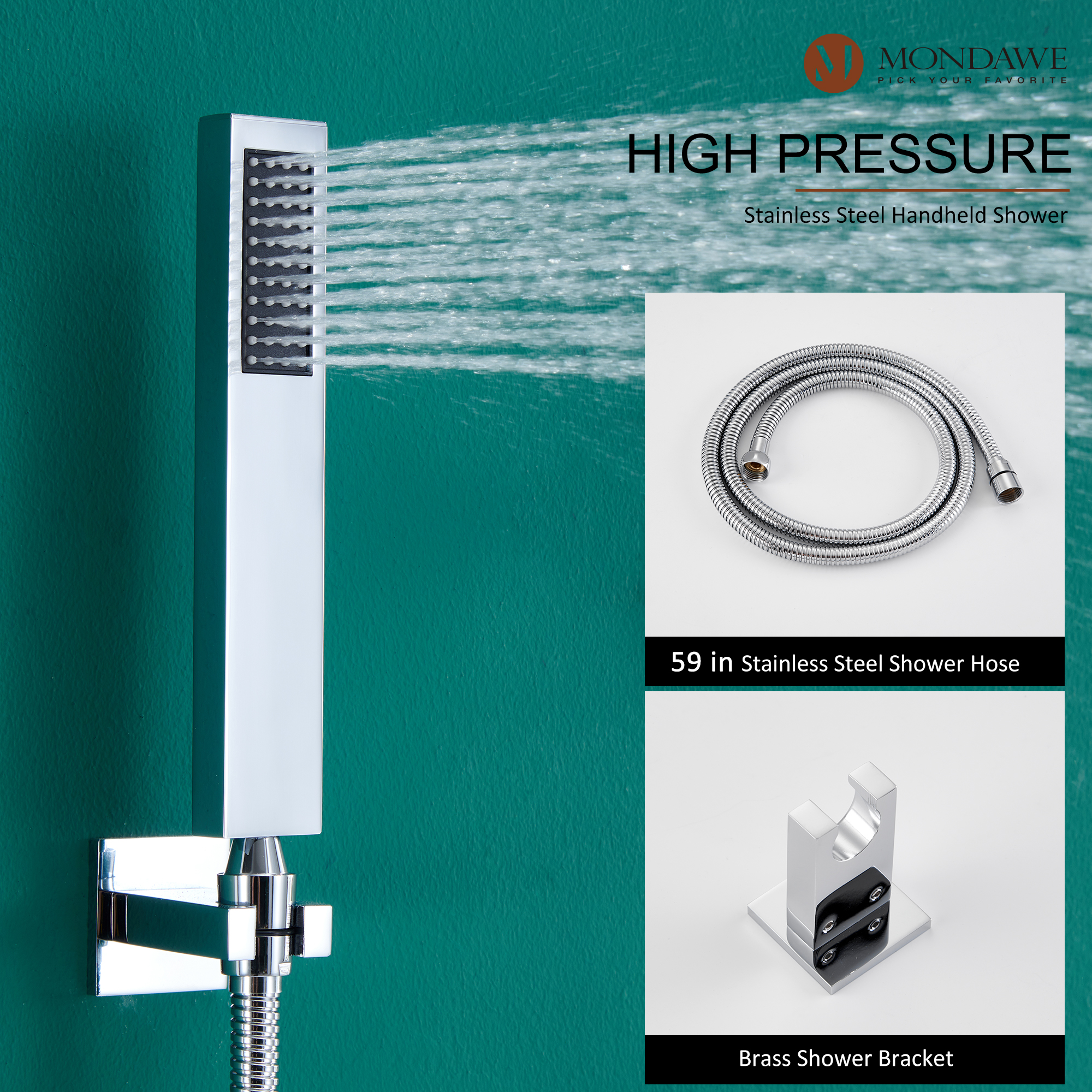 Mondawe Luxury Wall Mount Rain Shower Head with 6 Shower Jet and LED 3-Spray Patterns Thermostatic 12 in. -Mondawe