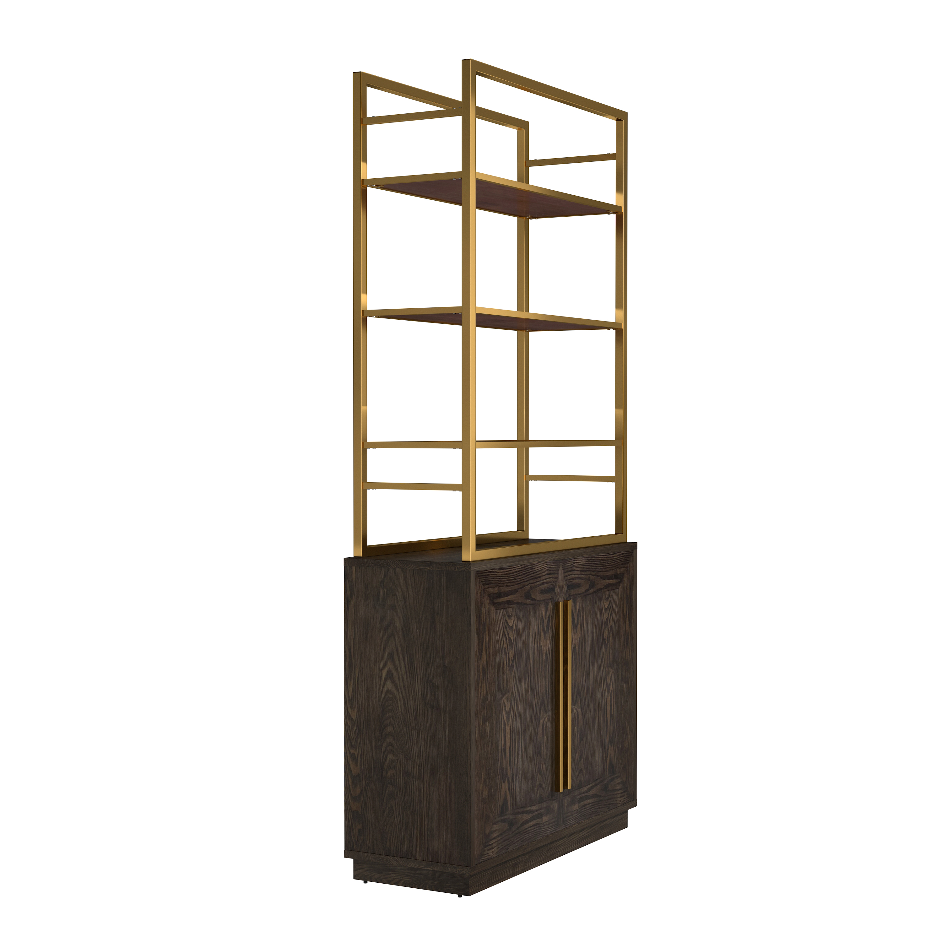 79 in. Tall Vertical Storage Space Gold Stainless Steel Bookshelf Bookcase With Cabinet