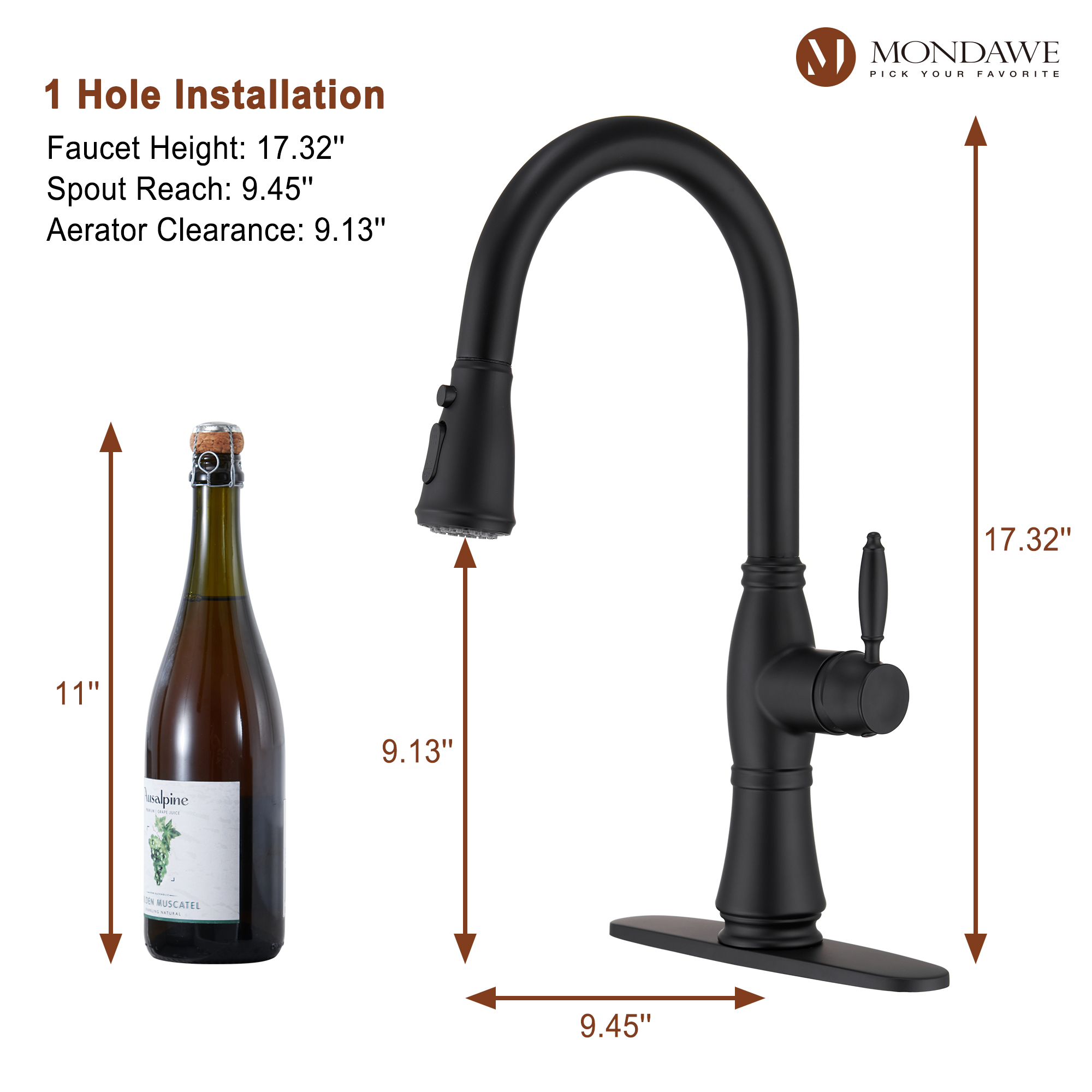 Mondawe Retro Tulip High Arc Pull Down Single Handle Deck Mount Kitchen Faucet-Mondawe