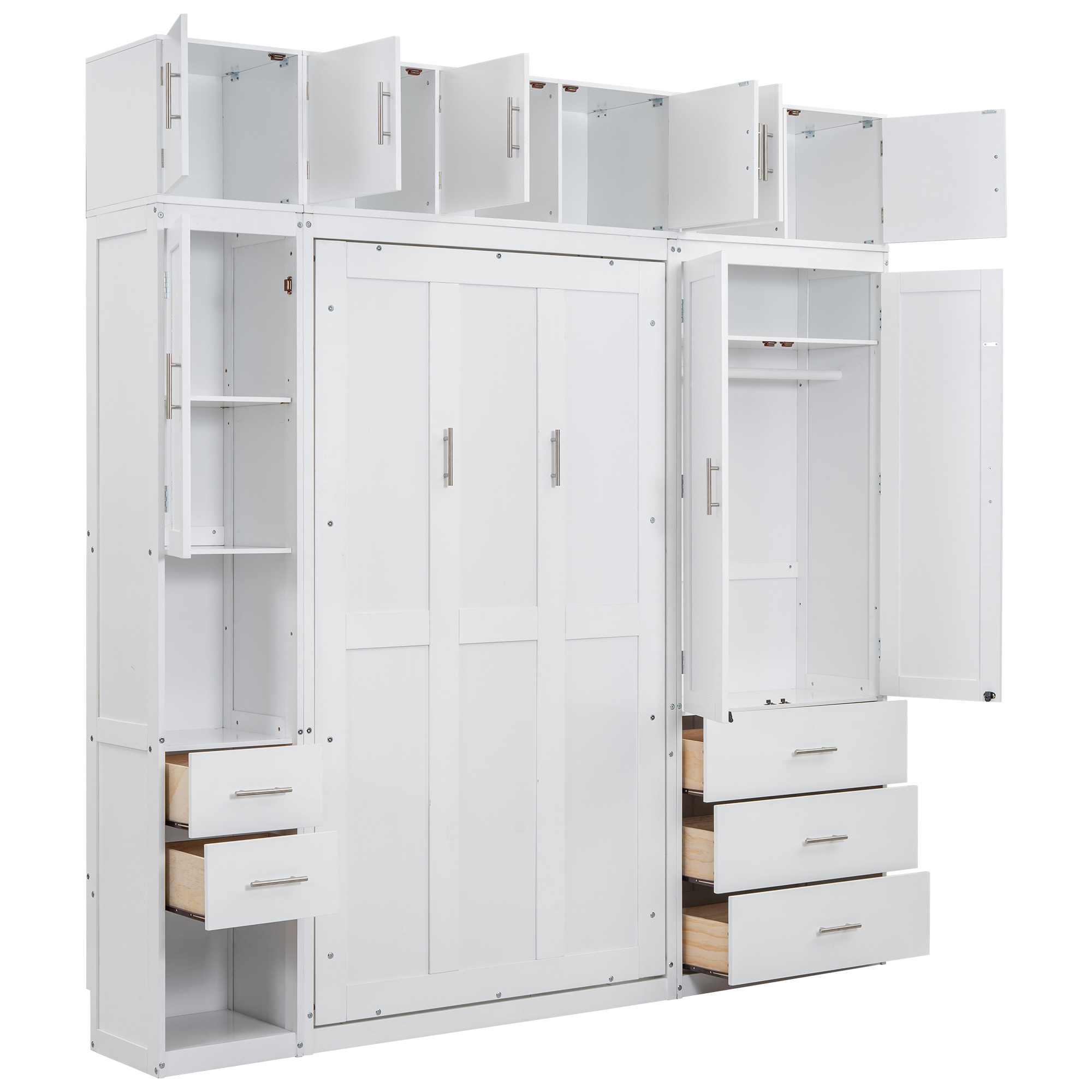 Full/Twin Size Murphy Bed with Lockers and Wardrobes, With installation video, White 