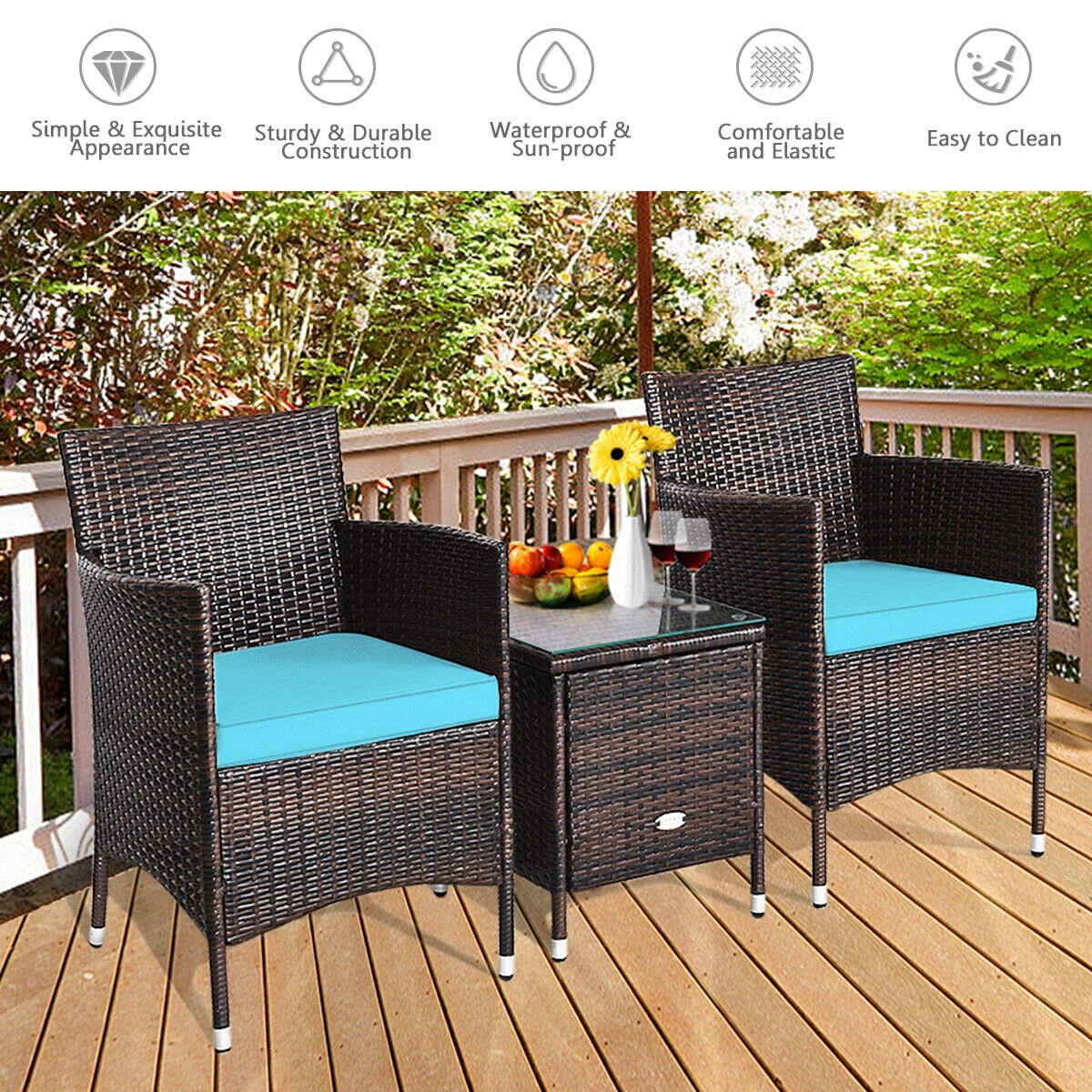 Mondawe 3 Pcs Outdoor Rattan Wicker Furniture Set-Mondawe