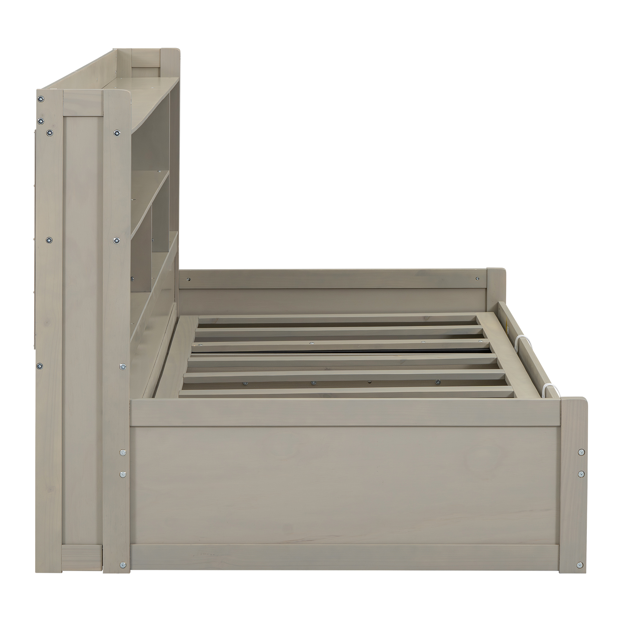 Twin Size Daybed Frame with Storage Bookcases and Underneath Storage, USB Charging Station, White/Gray 