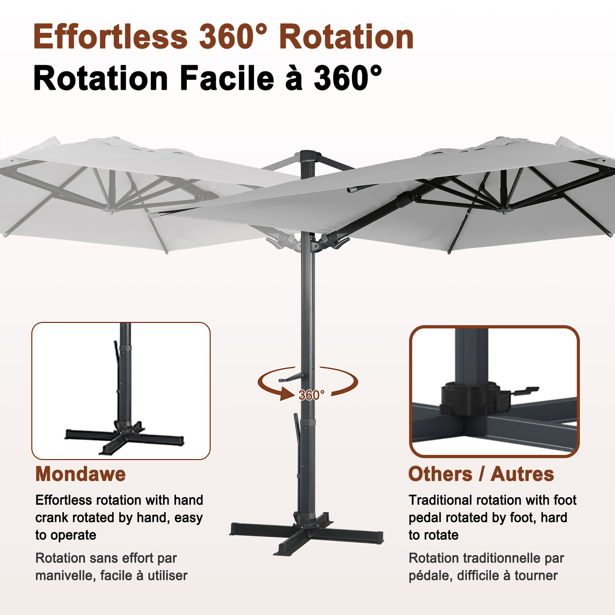 Square Aluminum Cantilever Patio Umbrella with 90° Tilt, LED & Bluetooth Mood Light, and Base Included